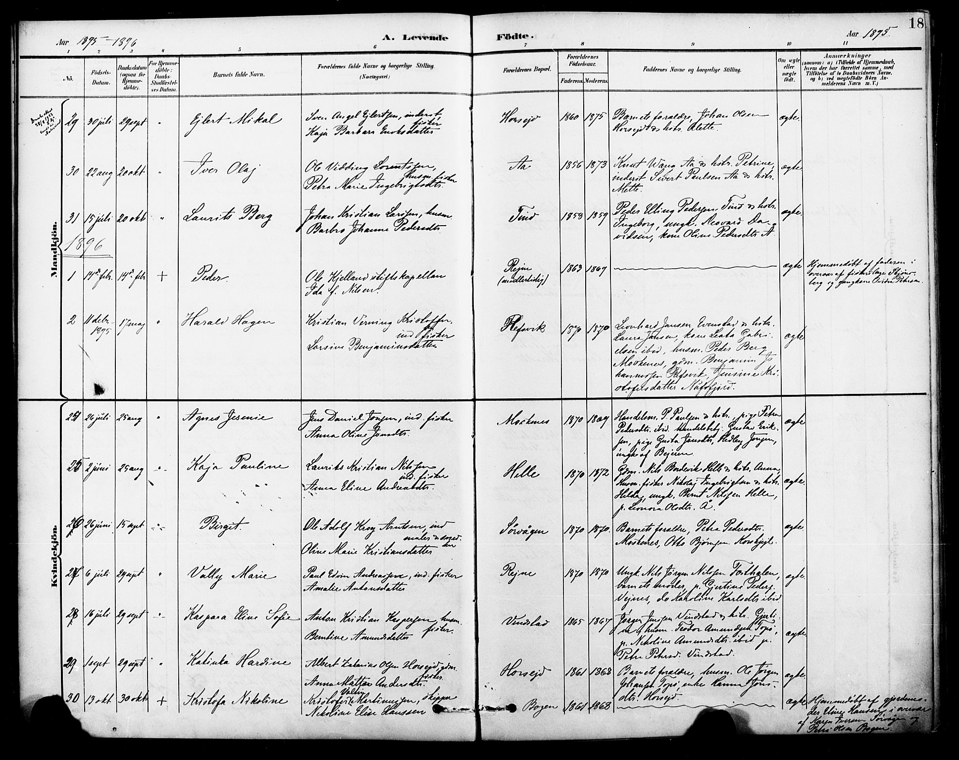 Ministerialprotokoller, klokkerbøker og fødselsregistre - Nordland, AV/SAT-A-1459/886/L1220: Parish register (official) no. 886A02, 1892-1903, p. 18