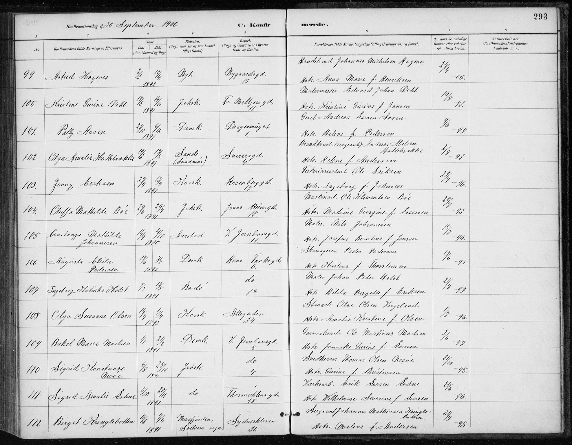 Johanneskirken sokneprestembete, AV/SAB-A-76001/H/Haa/L0008: Parish register (official) no. C 1, 1885-1907, p. 293