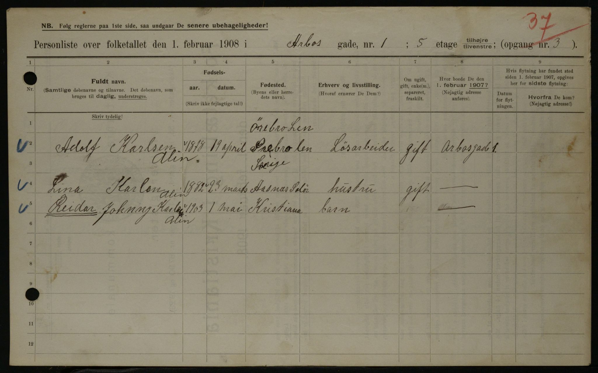 OBA, Municipal Census 1908 for Kristiania, 1908, p. 1970