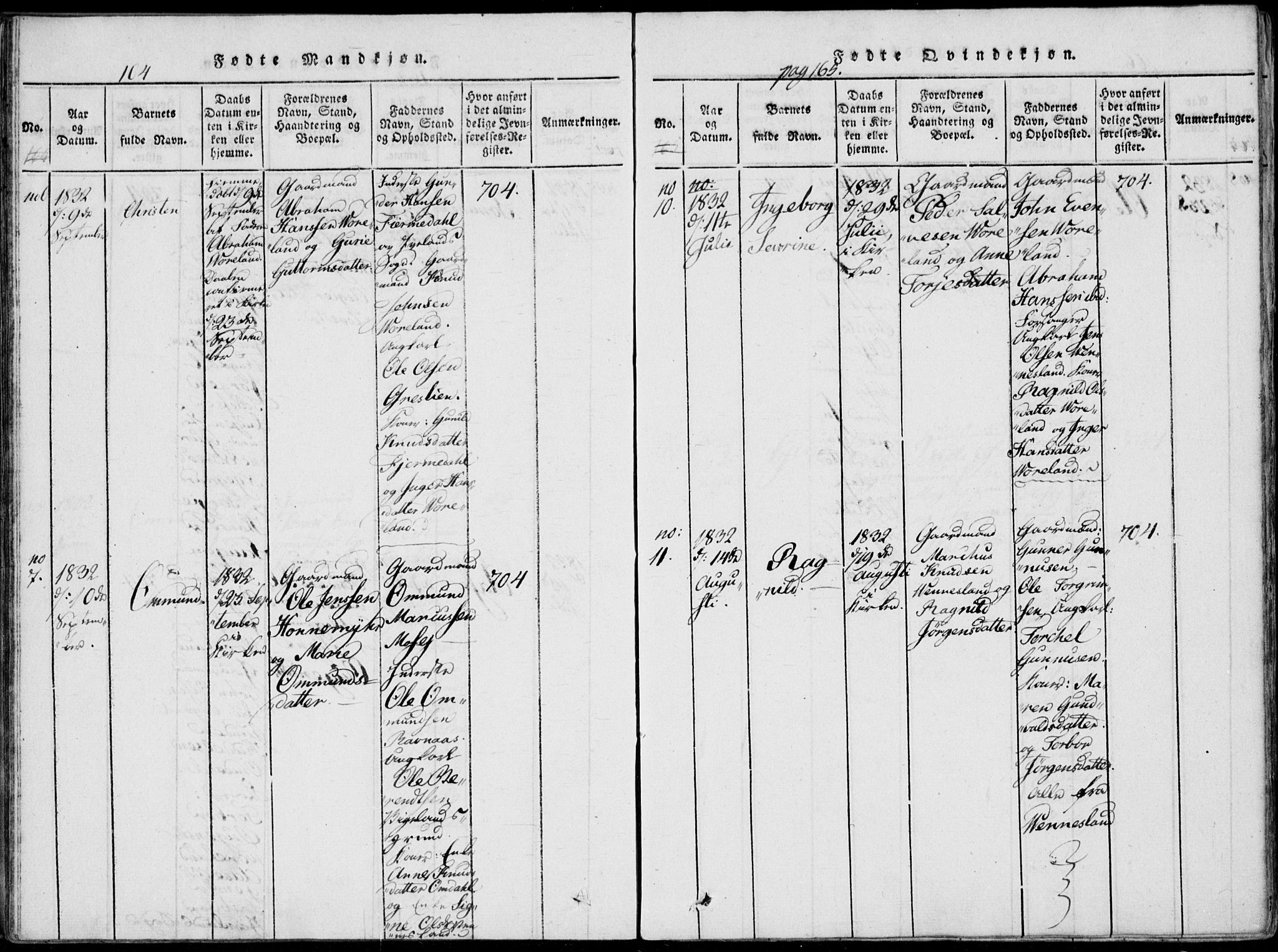 Vennesla sokneprestkontor, AV/SAK-1111-0045/Fa/Fab/L0003: Parish register (official) no. A 3, 1820-1834, p. 164-165