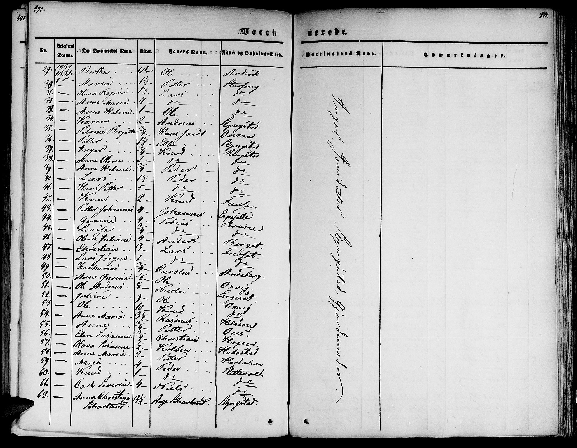 Ministerialprotokoller, klokkerbøker og fødselsregistre - Møre og Romsdal, AV/SAT-A-1454/520/L0274: Parish register (official) no. 520A04, 1827-1864, p. 570-571