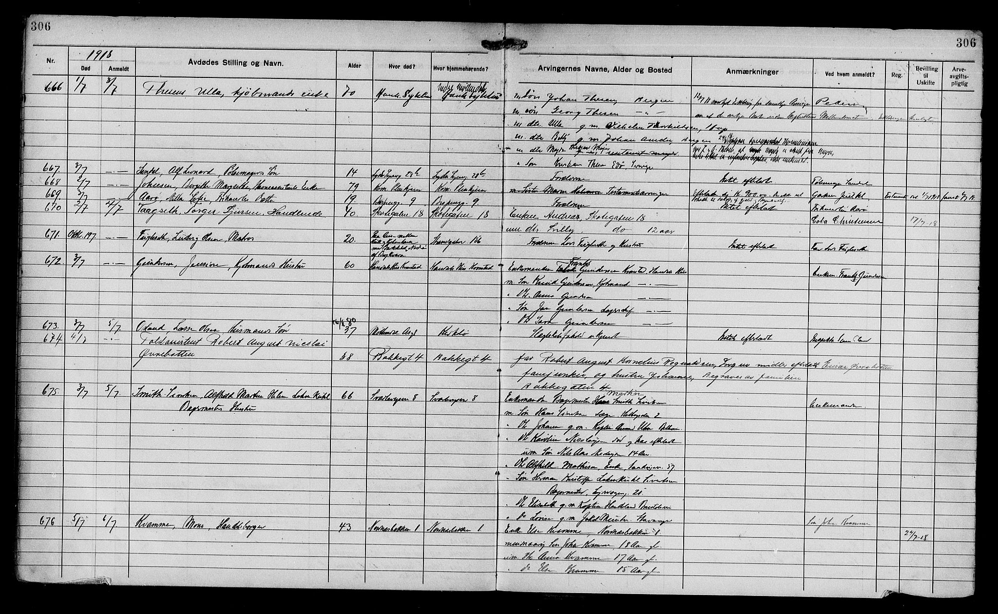 Byfogd og Byskriver i Bergen, AV/SAB-A-3401/06/06Na/L0011: Dødsfallsjournaler, 1915-1918, p. 306