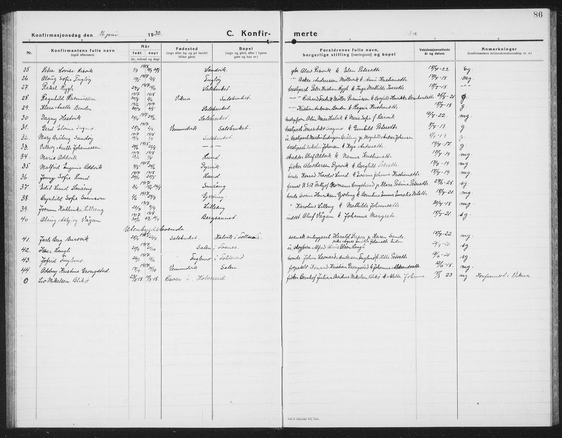Ministerialprotokoller, klokkerbøker og fødselsregistre - Nord-Trøndelag, SAT/A-1458/780/L0654: Parish register (copy) no. 780C06, 1928-1942, p. 86
