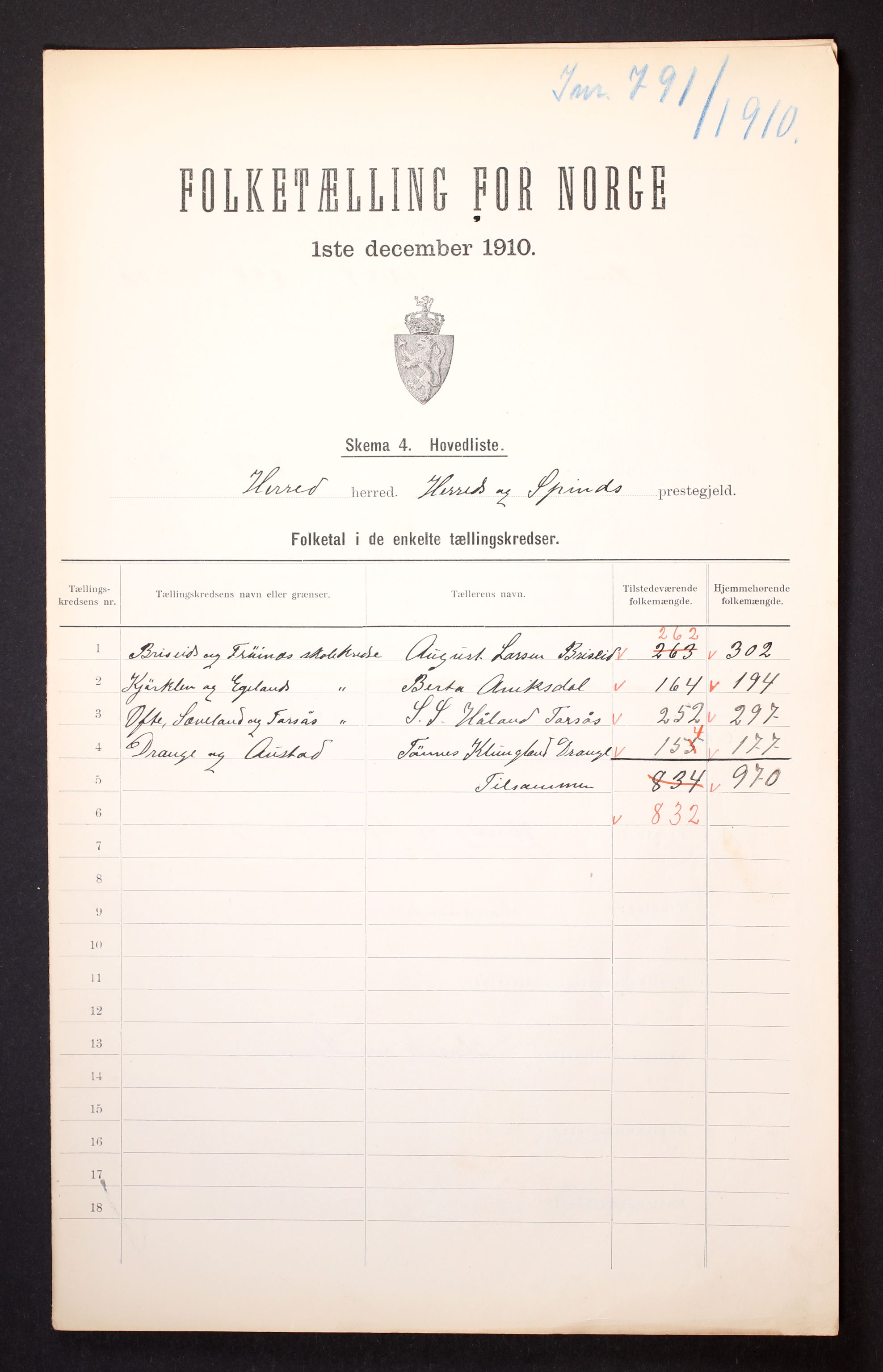 RA, 1910 census for Herad, 1910, p. 2