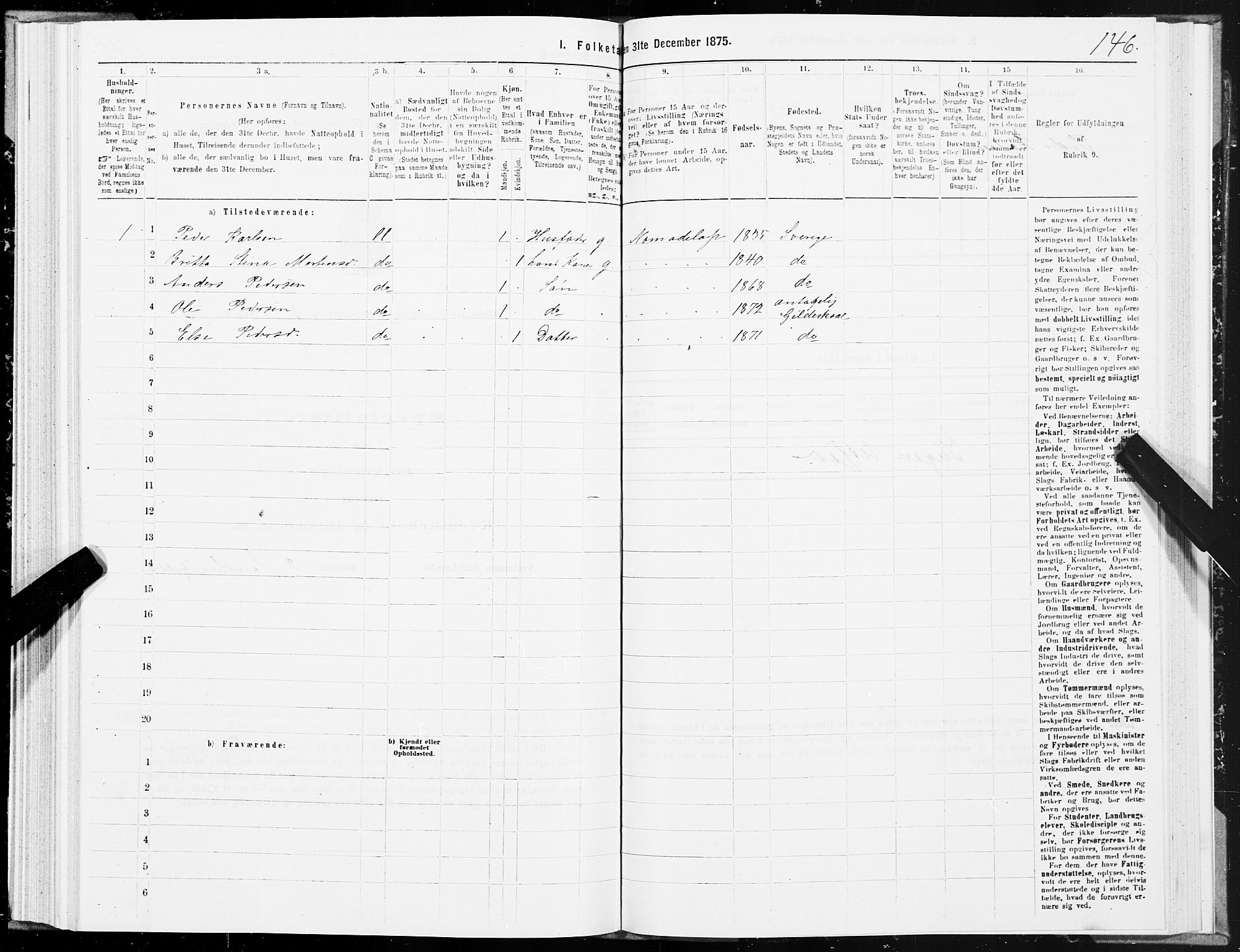 SAT, 1875 census for 1838P Gildeskål, 1875, p. 3146