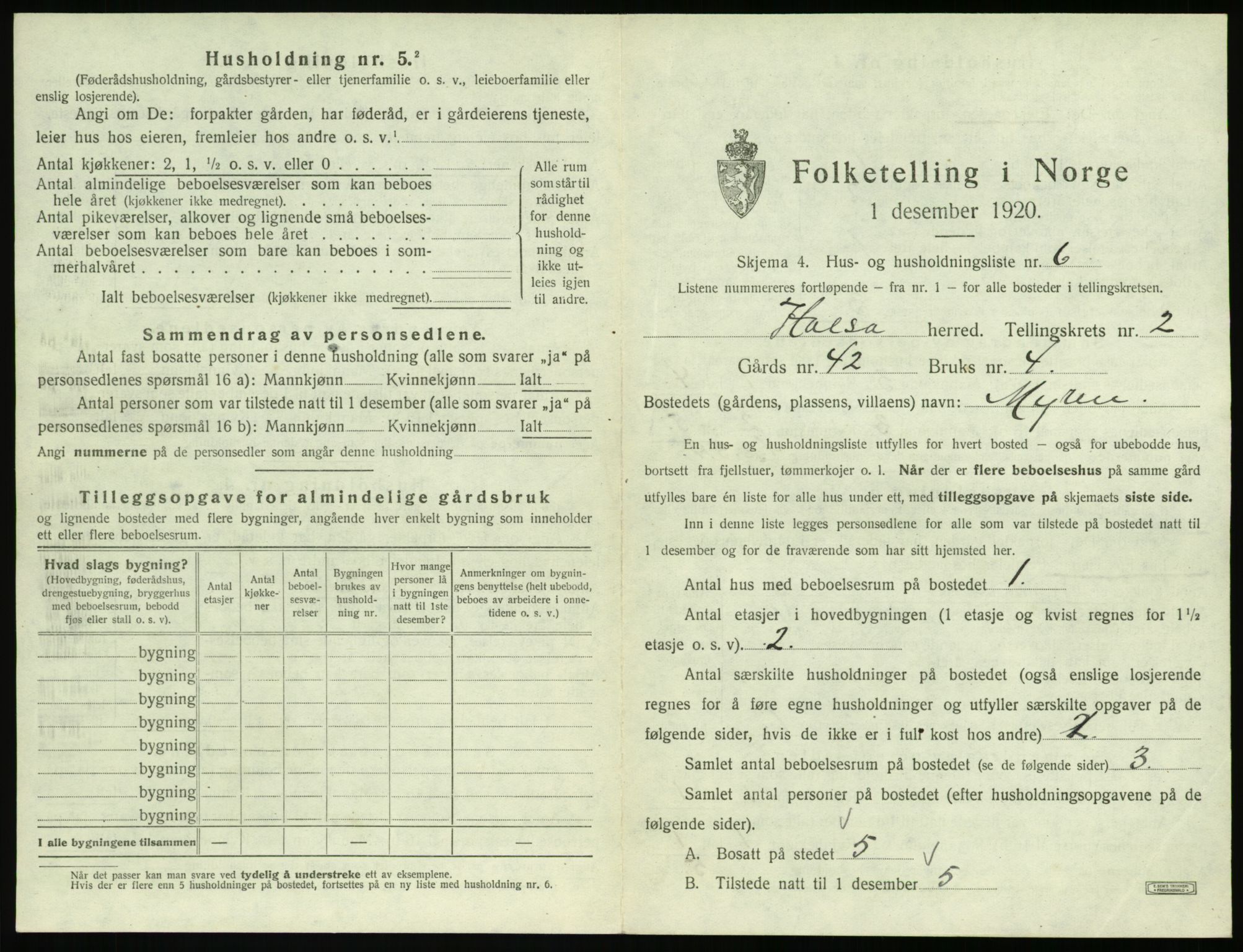 SAT, 1920 census for Halsa, 1920, p. 116