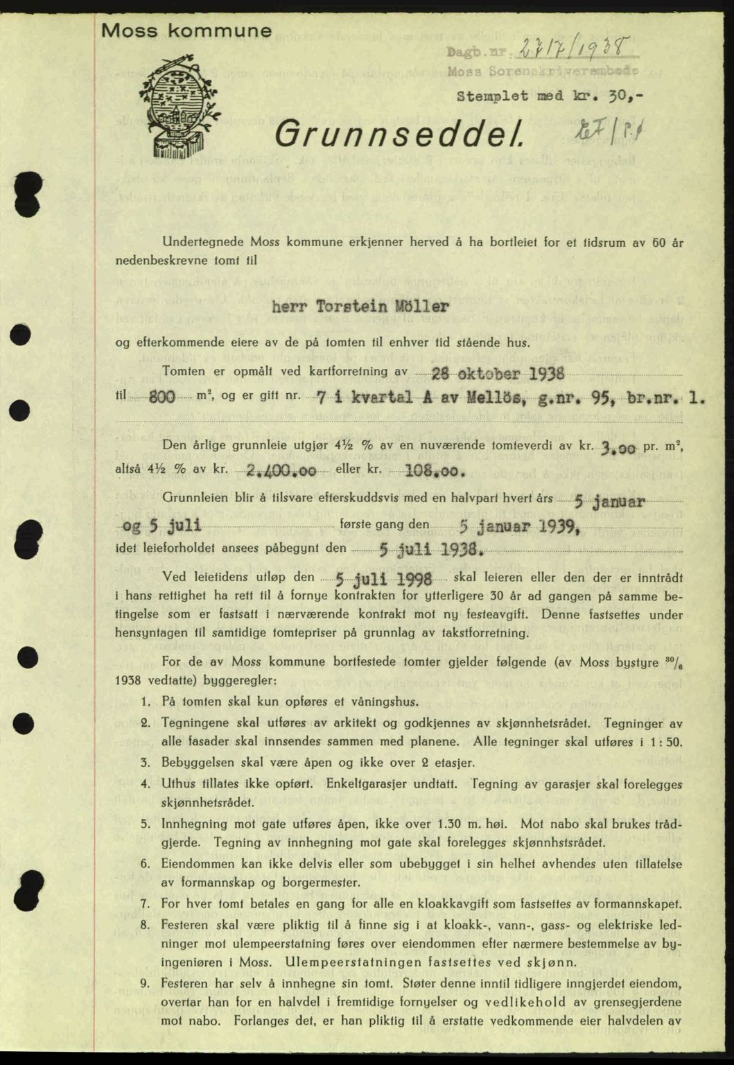 Moss sorenskriveri, SAO/A-10168: Mortgage book no. A5, 1938-1939, Diary no: : 2717/1938