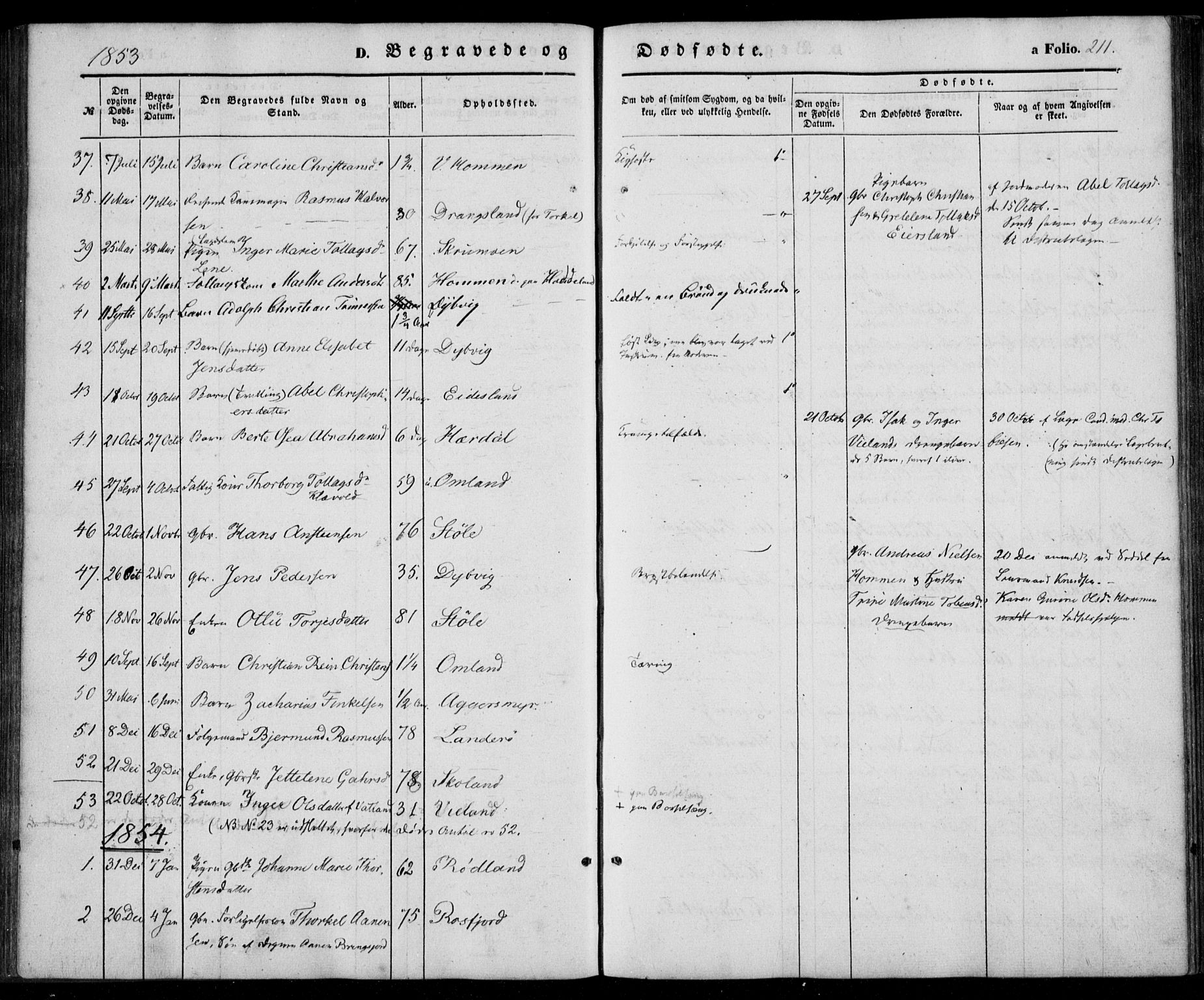 Lyngdal sokneprestkontor, SAK/1111-0029/F/Fa/Fac/L0009: Parish register (official) no. A 9, 1852-1864, p. 211