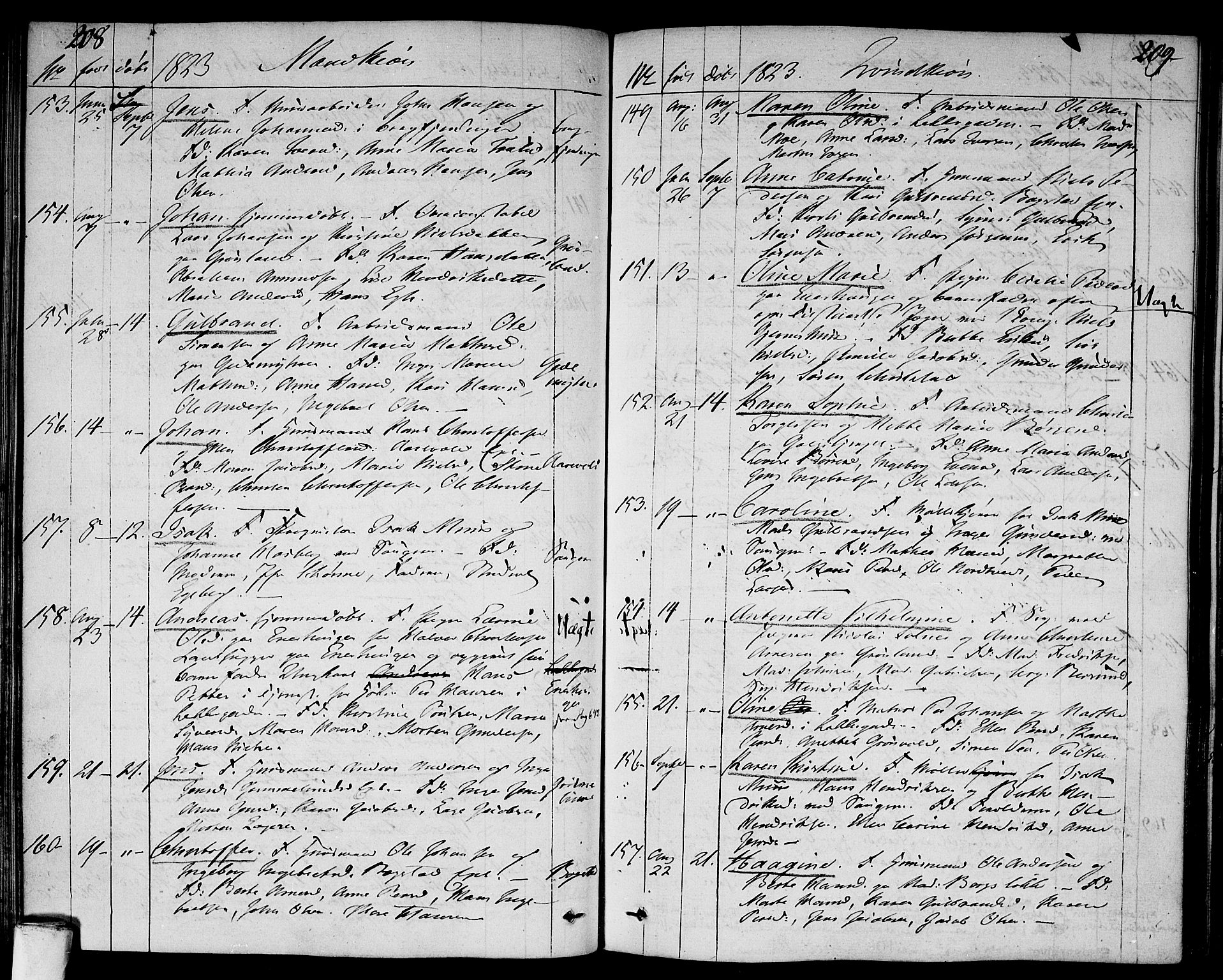 Aker prestekontor kirkebøker, SAO/A-10861/F/L0012: Parish register (official) no. 12, 1819-1828, p. 208-209