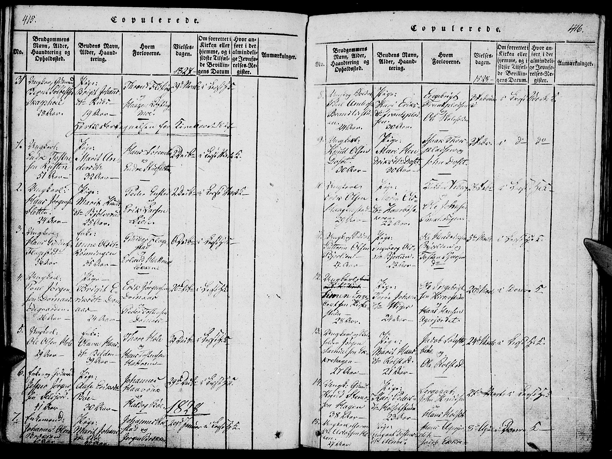 Lesja prestekontor, SAH/PREST-068/H/Ha/Haa/L0004: Parish register (official) no. 4, 1820-1829, p. 415-416