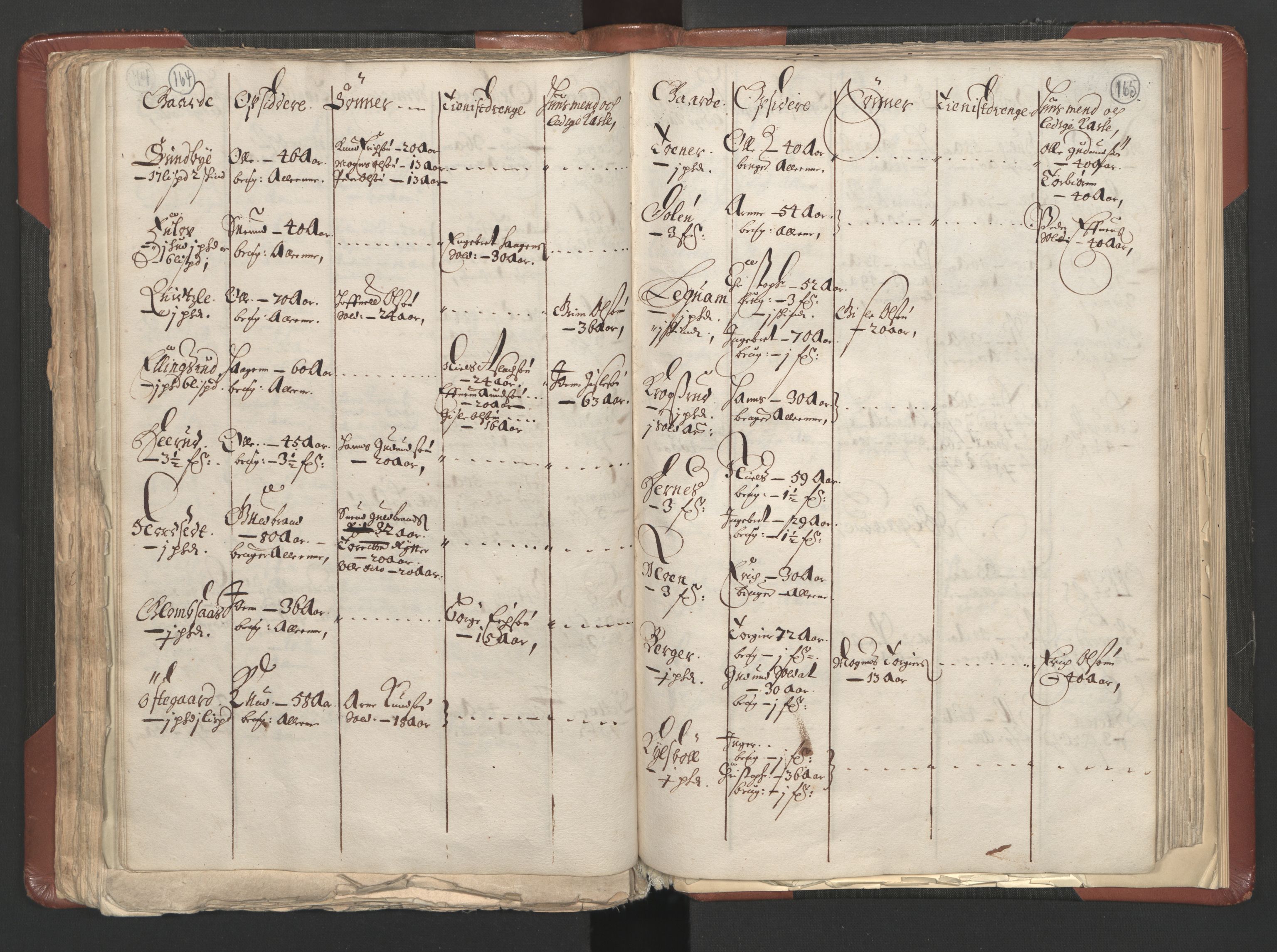 RA, Bailiff's Census 1664-1666, no. 3: Hedmark fogderi and Solør, Østerdal and Odal fogderi, 1664, p. 164-165