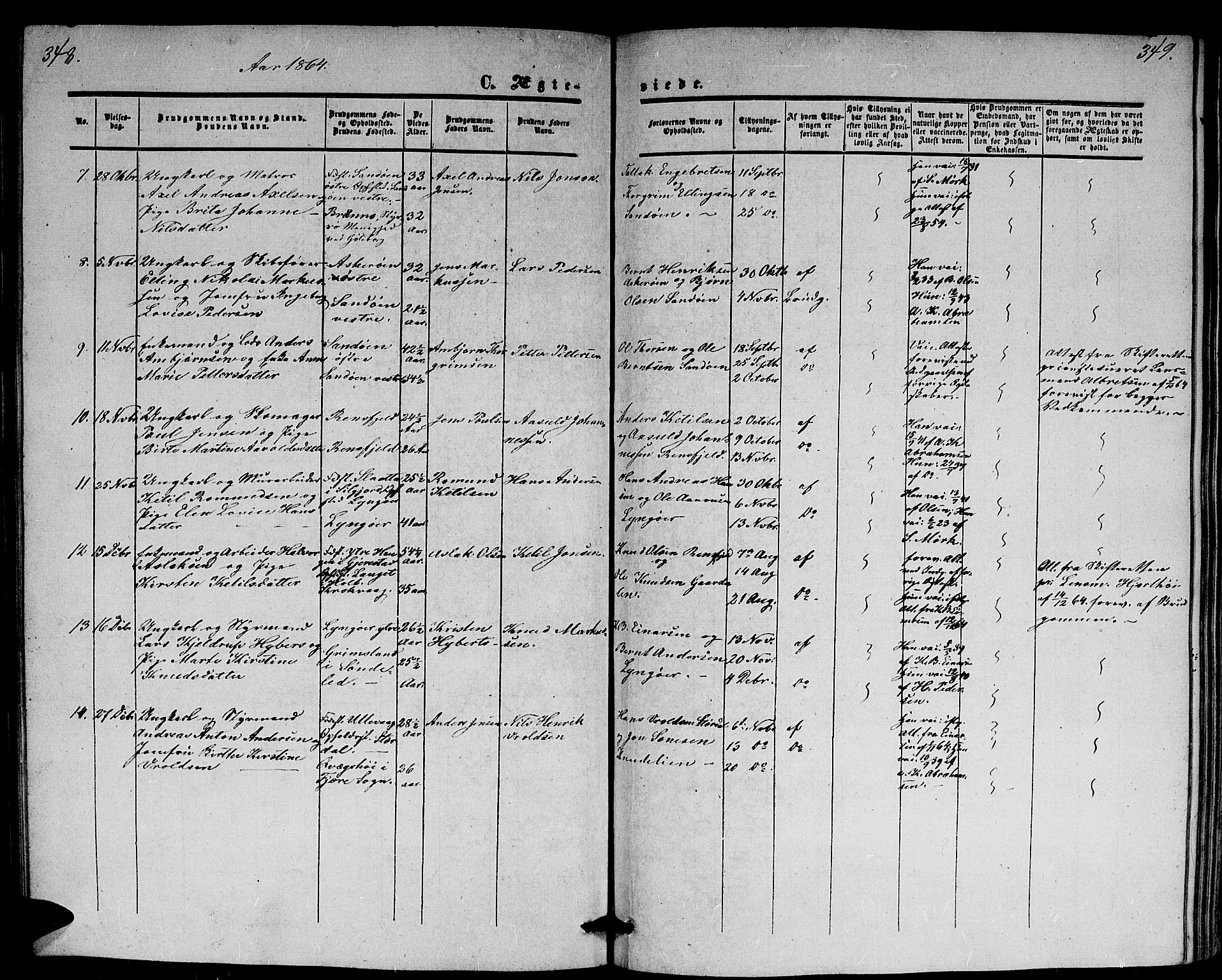 Dypvåg sokneprestkontor, AV/SAK-1111-0007/F/Fb/Fba/L0011: Parish register (copy) no. B 11, 1857-1872, p. 348-349