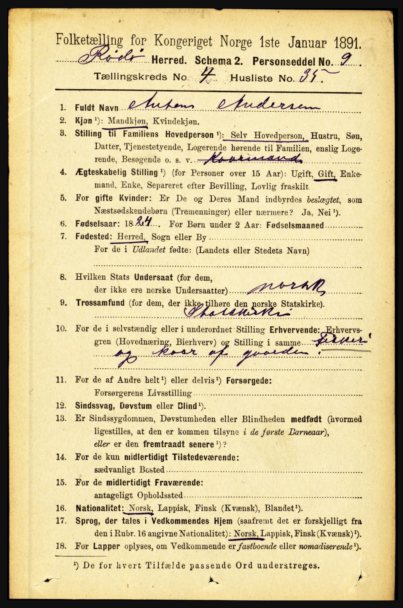 RA, 1891 census for 1836 Rødøy, 1891, p. 1861