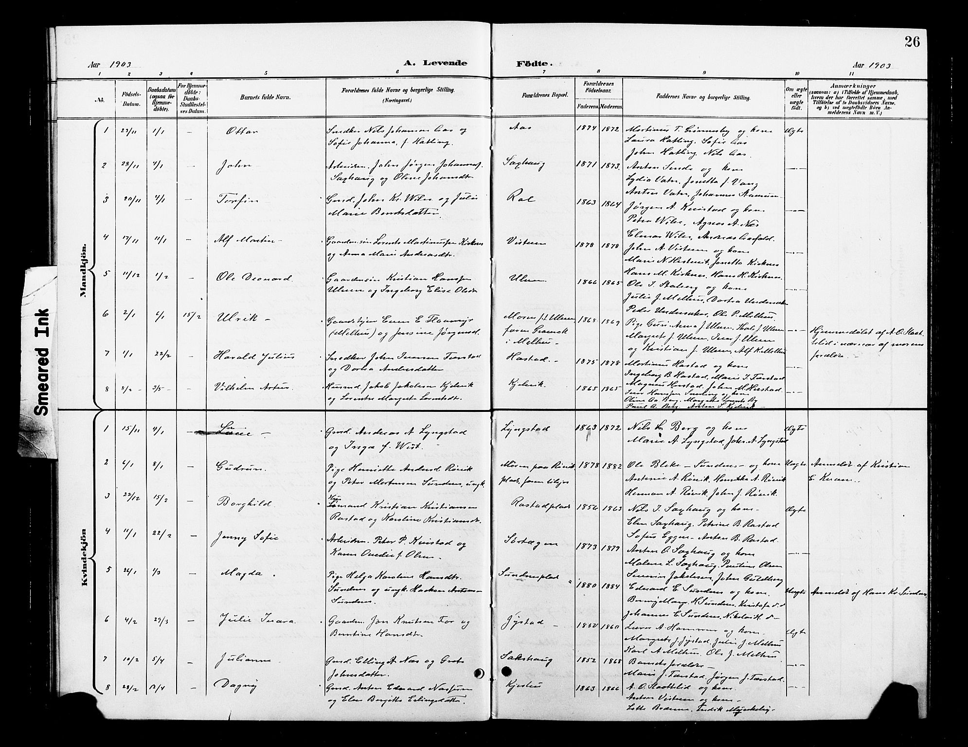 Ministerialprotokoller, klokkerbøker og fødselsregistre - Nord-Trøndelag, SAT/A-1458/730/L0302: Parish register (copy) no. 730C05, 1898-1924, p. 26