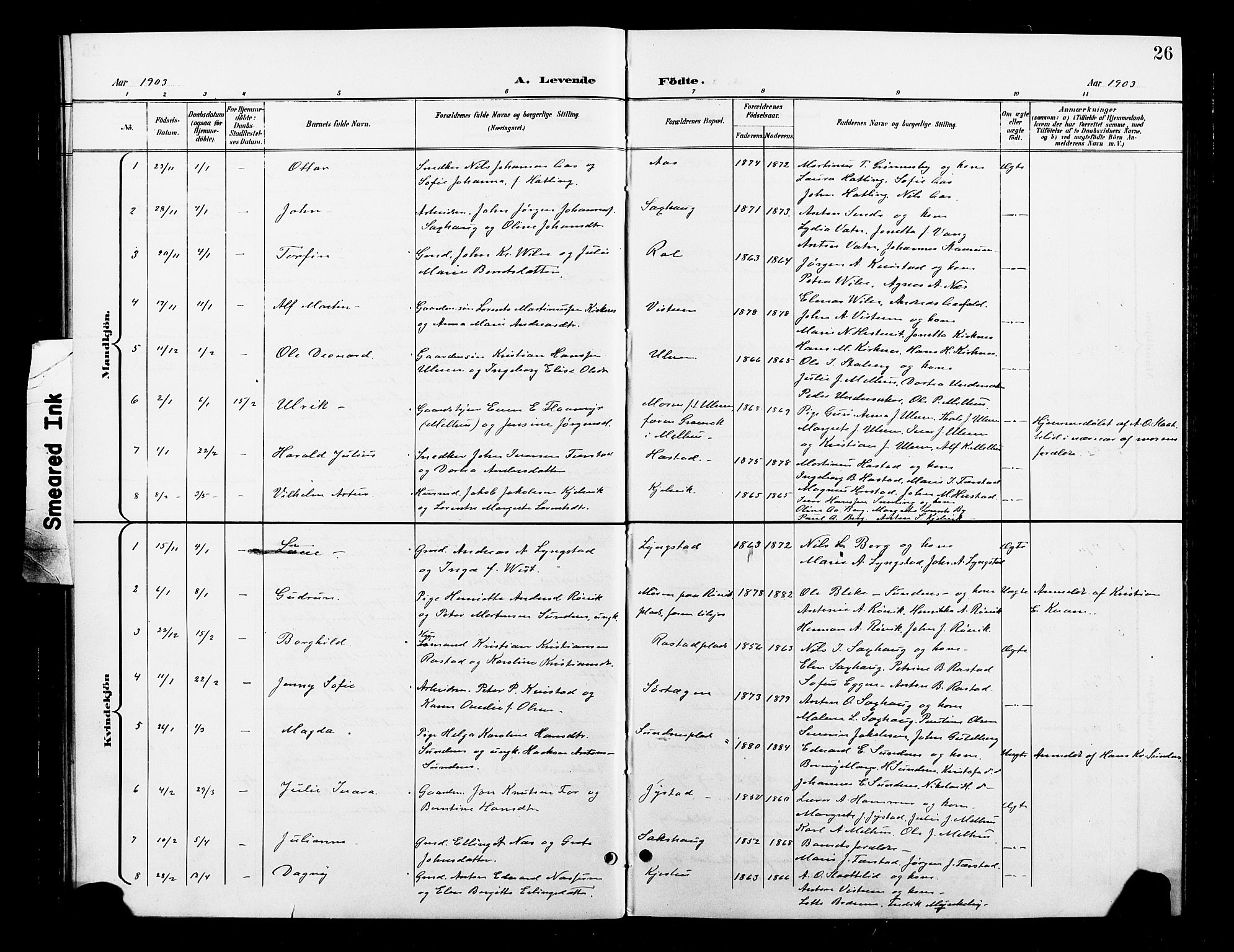 Ministerialprotokoller, klokkerbøker og fødselsregistre - Nord-Trøndelag, AV/SAT-A-1458/730/L0302: Parish register (copy) no. 730C05, 1898-1924, p. 26