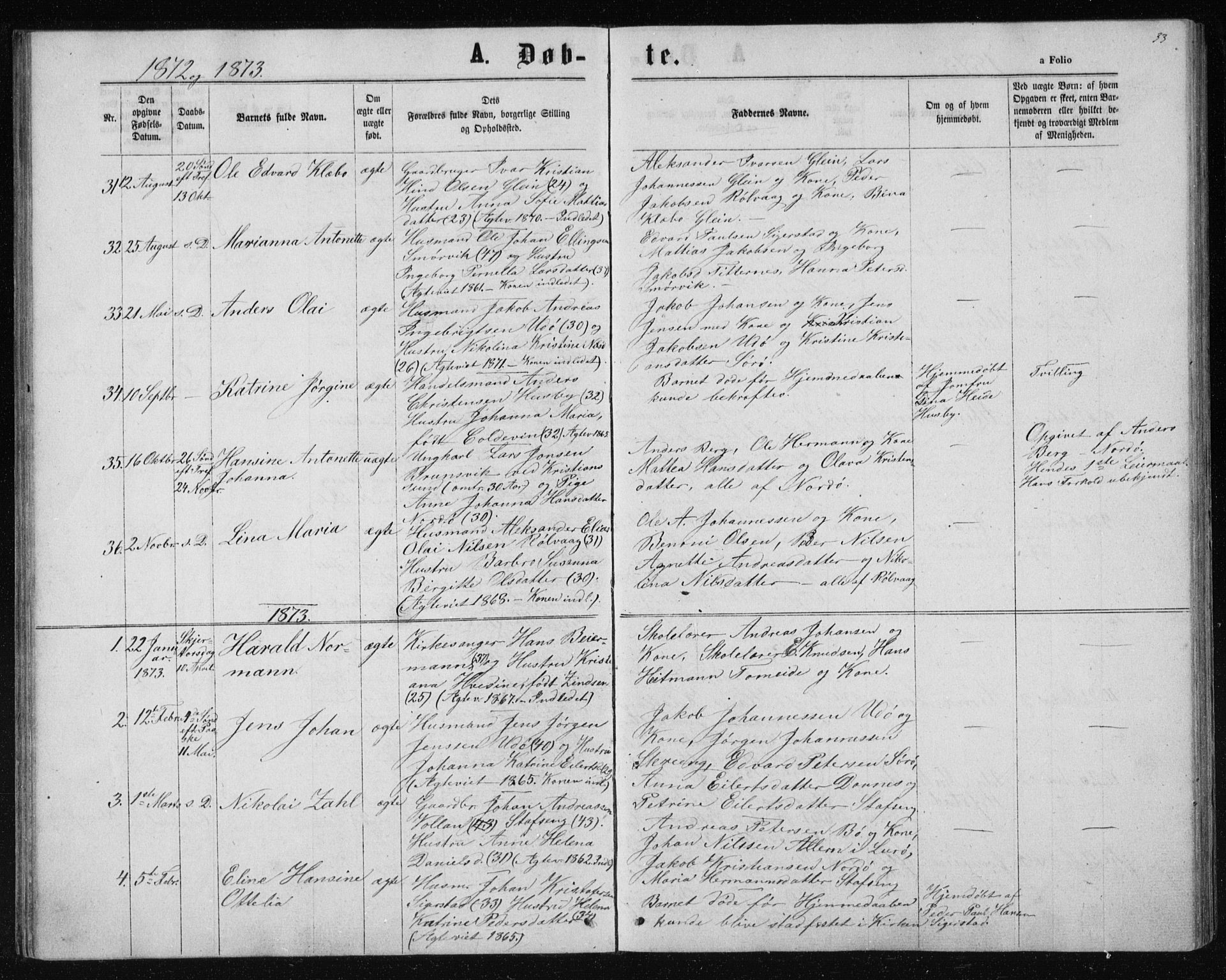 Ministerialprotokoller, klokkerbøker og fødselsregistre - Nordland, SAT/A-1459/835/L0531: Parish register (copy) no. 835C03, 1865-1877, p. 33