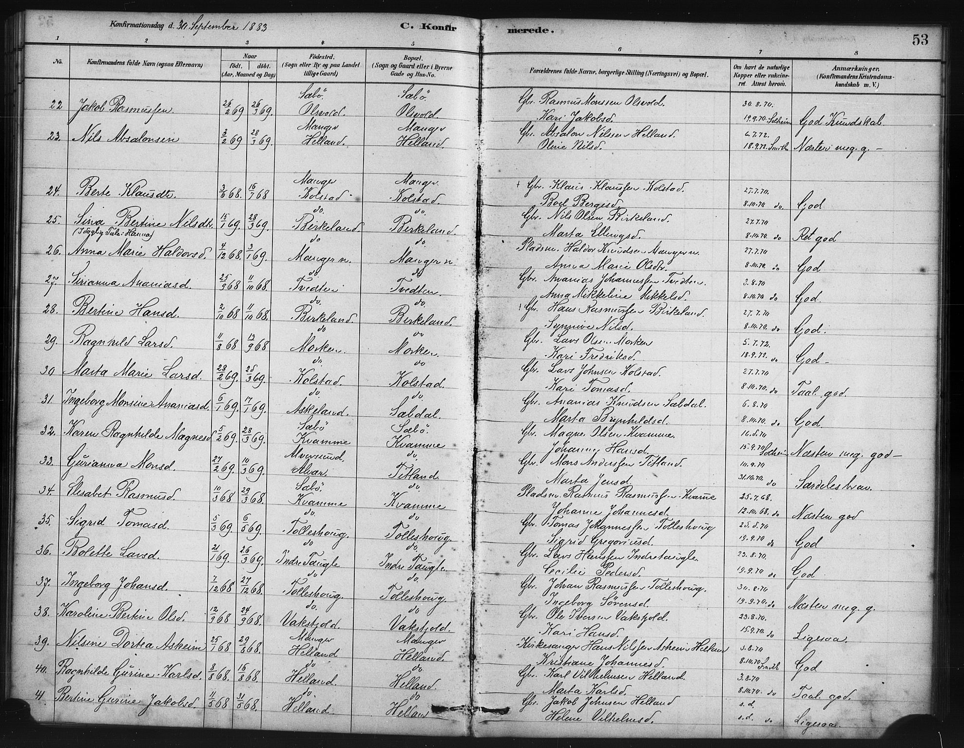 Manger sokneprestembete, AV/SAB-A-76801/H/Haa: Parish register (official) no. B 1, 1881-1892, p. 53