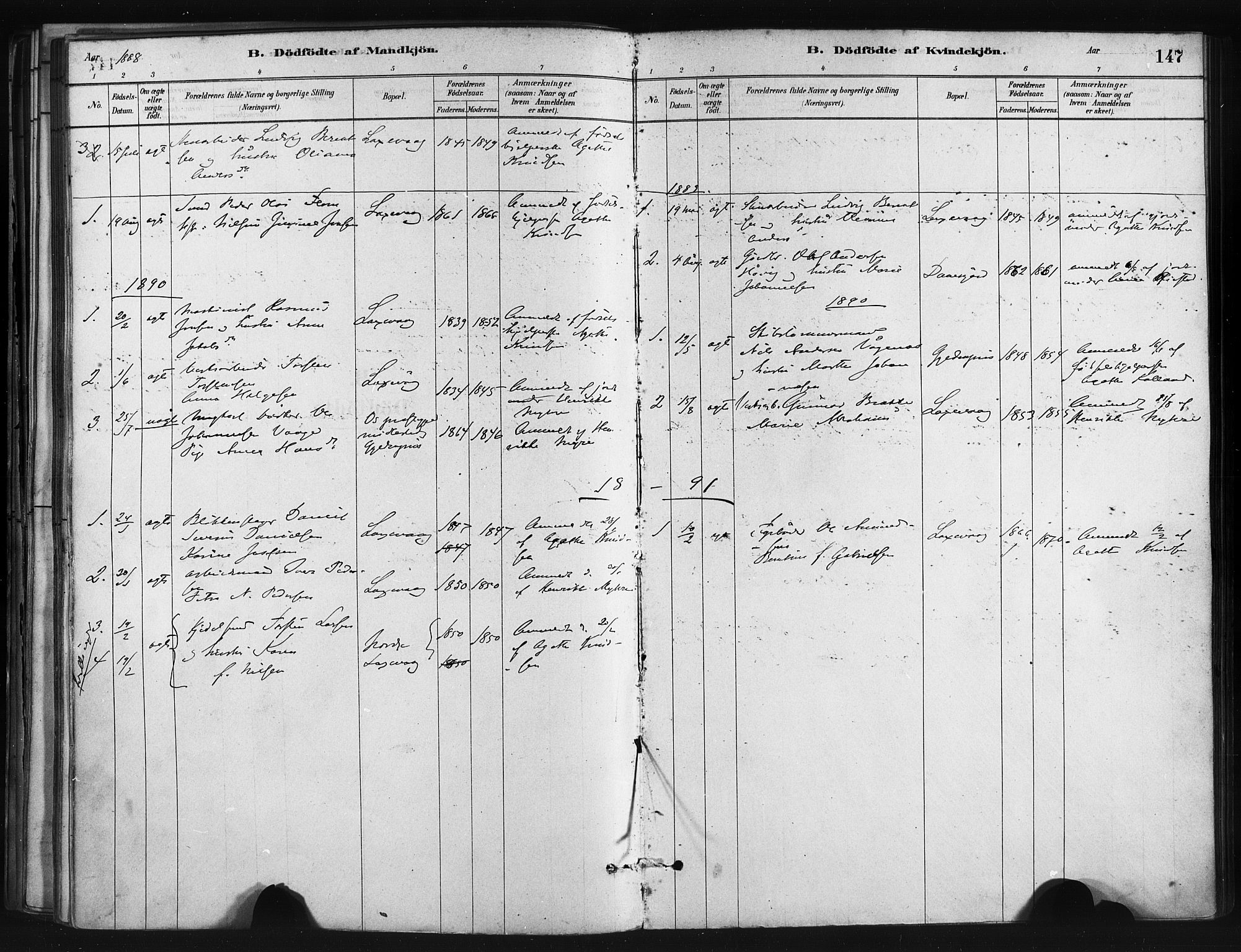 Askøy Sokneprestembete, AV/SAB-A-74101/H/Ha/Haa/Haae/L0002: Parish register (official) no. E 2, 1878-1891, p. 147