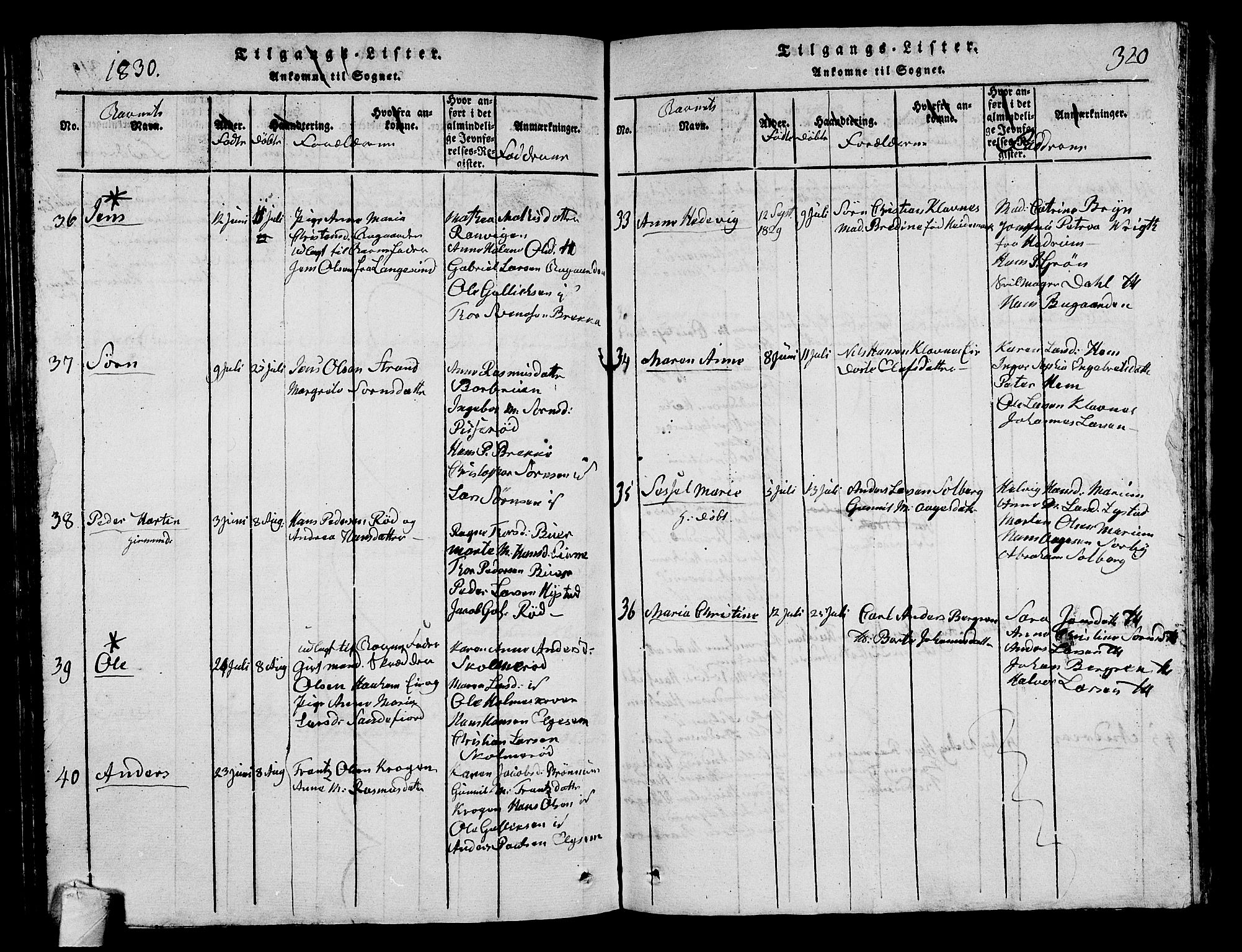 Sandar kirkebøker, AV/SAKO-A-243/G/Ga/L0001: Parish register (copy) no. 1, 1814-1835, p. 320