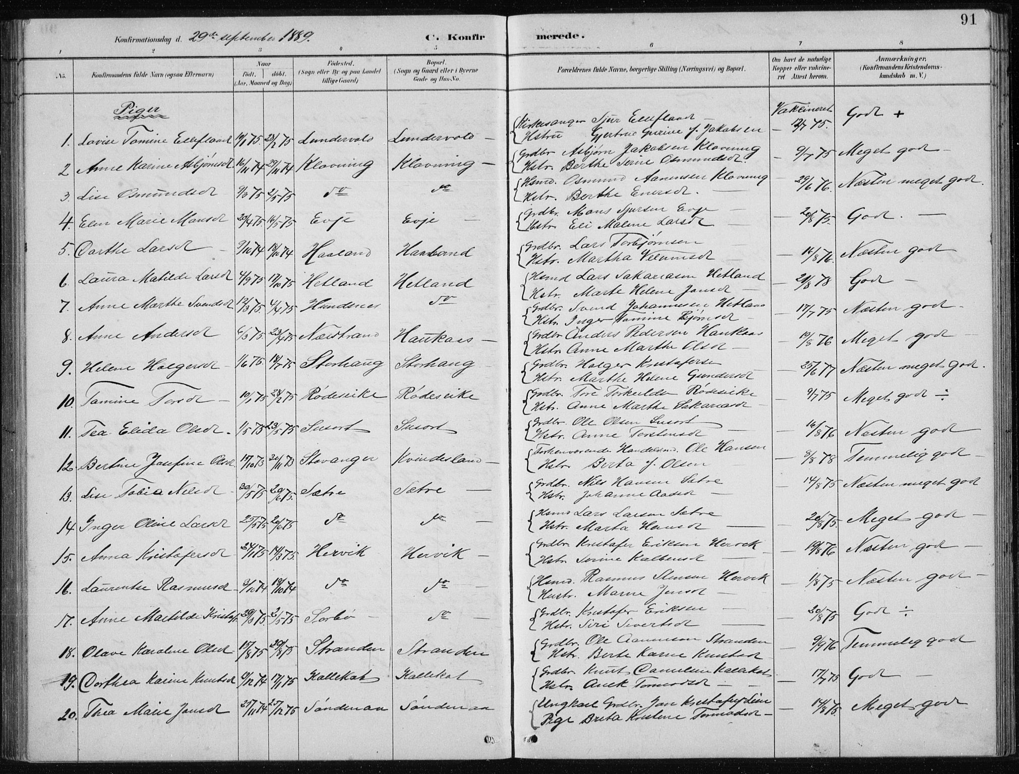 Tysvær sokneprestkontor, AV/SAST-A -101864/H/Ha/Hab/L0004: Parish register (copy) no. B 4, 1883-1896, p. 91