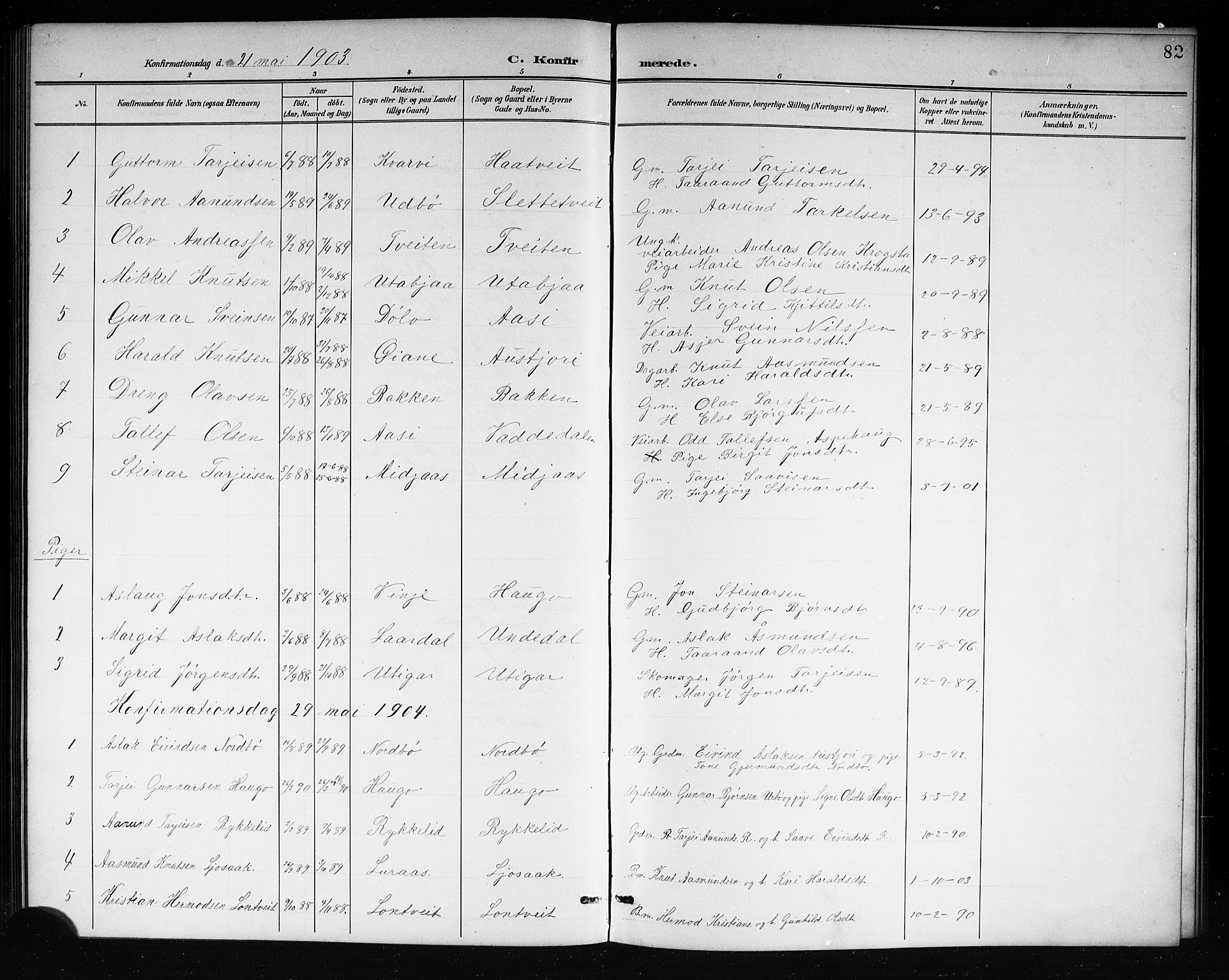 Mo kirkebøker, SAKO/A-286/G/Ga/L0002: Parish register (copy) no. I 2, 1892-1914, p. 82