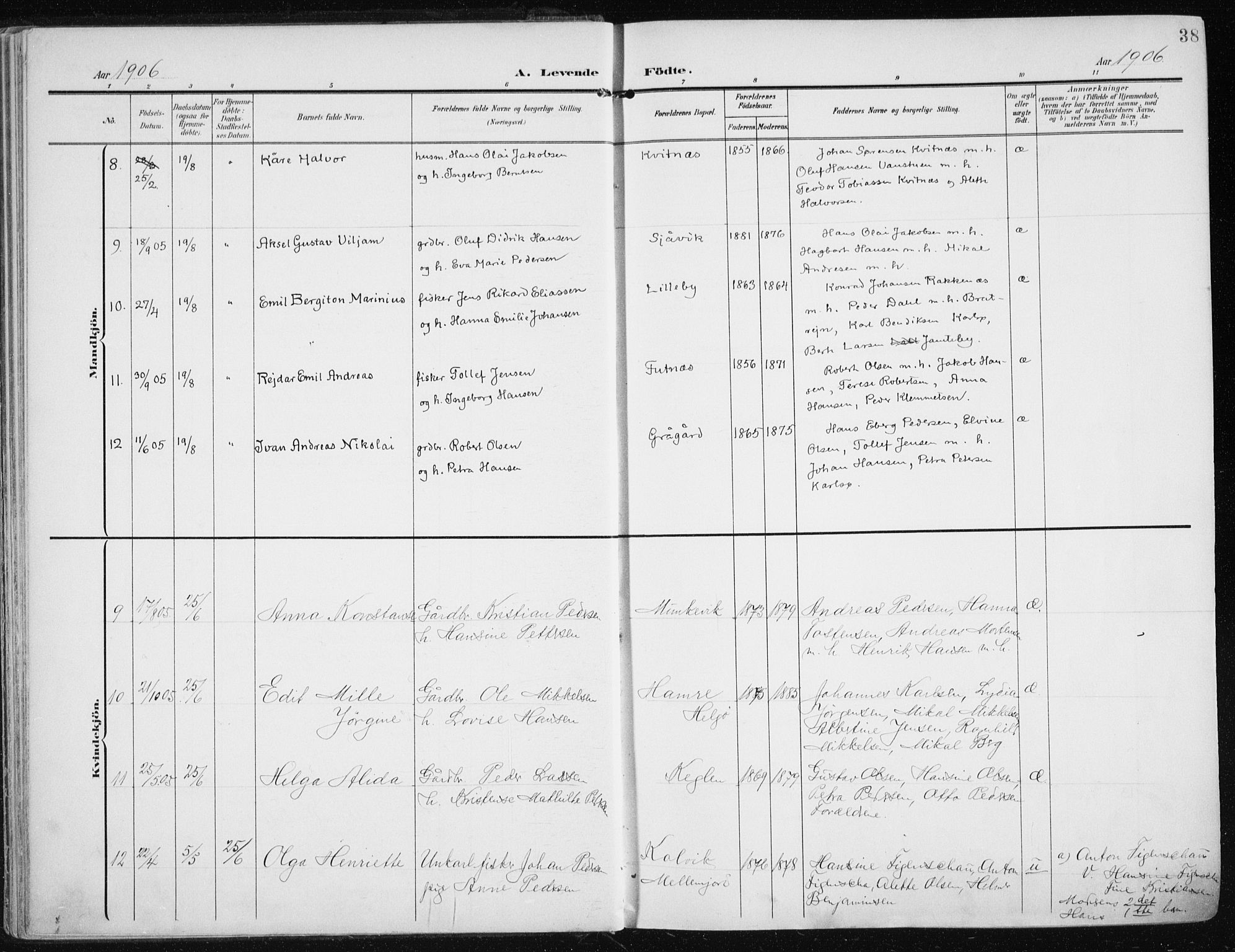 Karlsøy sokneprestembete, SATØ/S-1299/H/Ha/Haa/L0014kirke: Parish register (official) no. 14, 1903-1917, p. 38