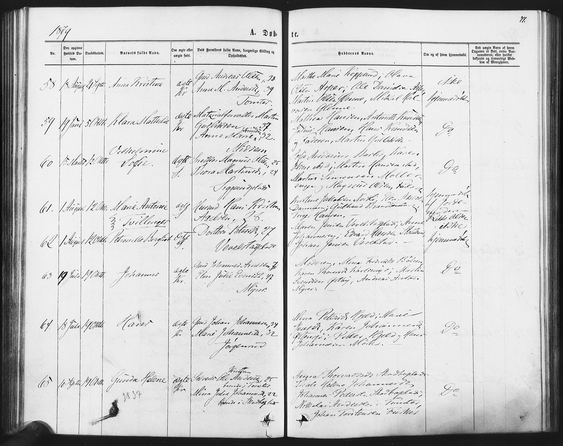 Kråkstad prestekontor Kirkebøker, SAO/A-10125a/F/Fa/L0008: Parish register (official) no. I 8, 1870-1879, p. 71
