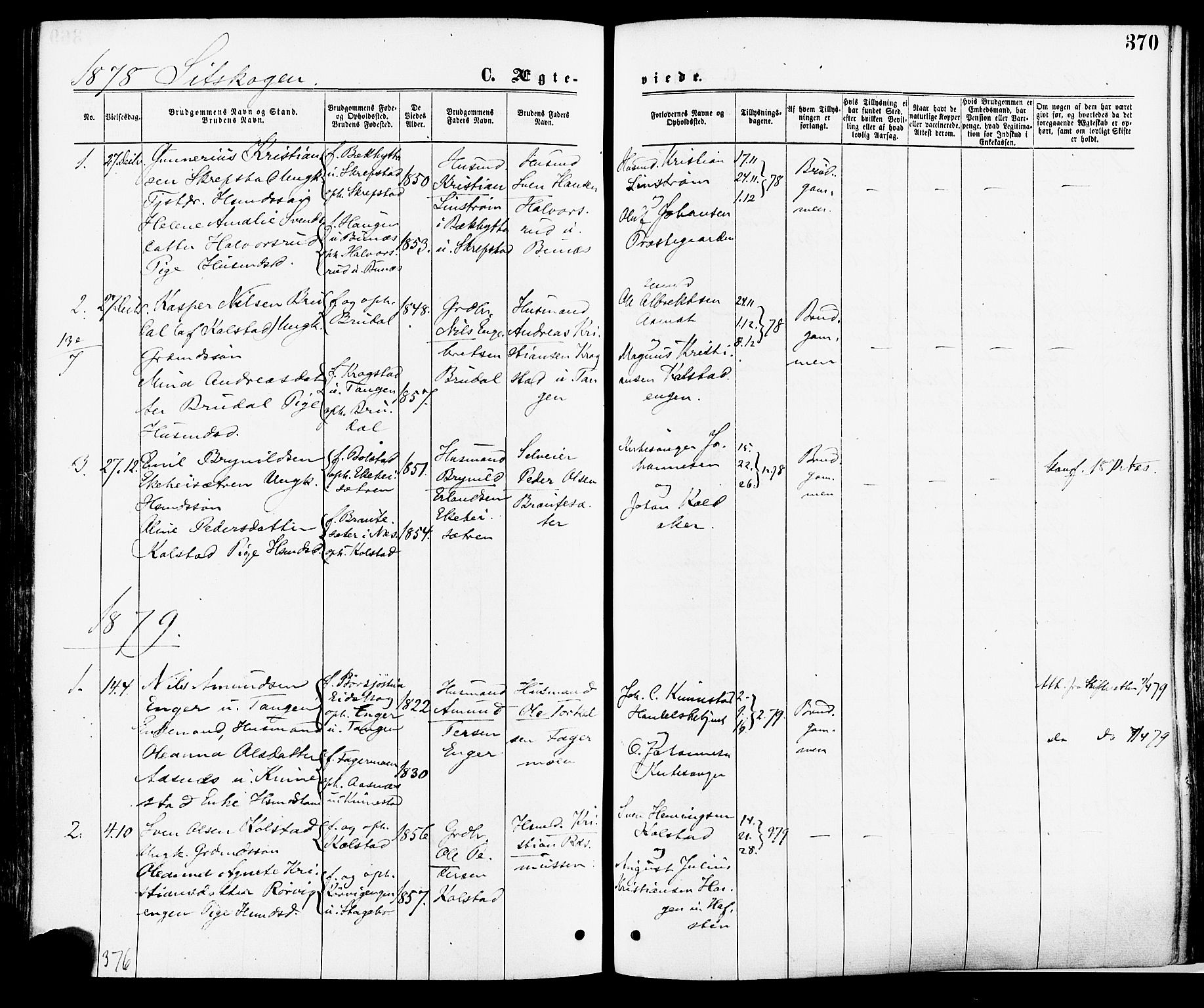 Høland prestekontor Kirkebøker, SAO/A-10346a/F/Fa/L0012.a: Parish register (official) no. I 12A, 1869-1879, p. 370