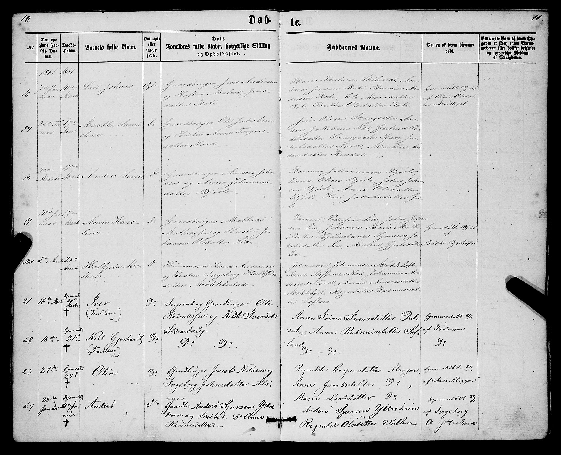 Eid sokneprestembete, AV/SAB-A-82301/H/Haa/Haaa/L0009: Parish register (official) no. A 9, 1861-1868, p. 10-11