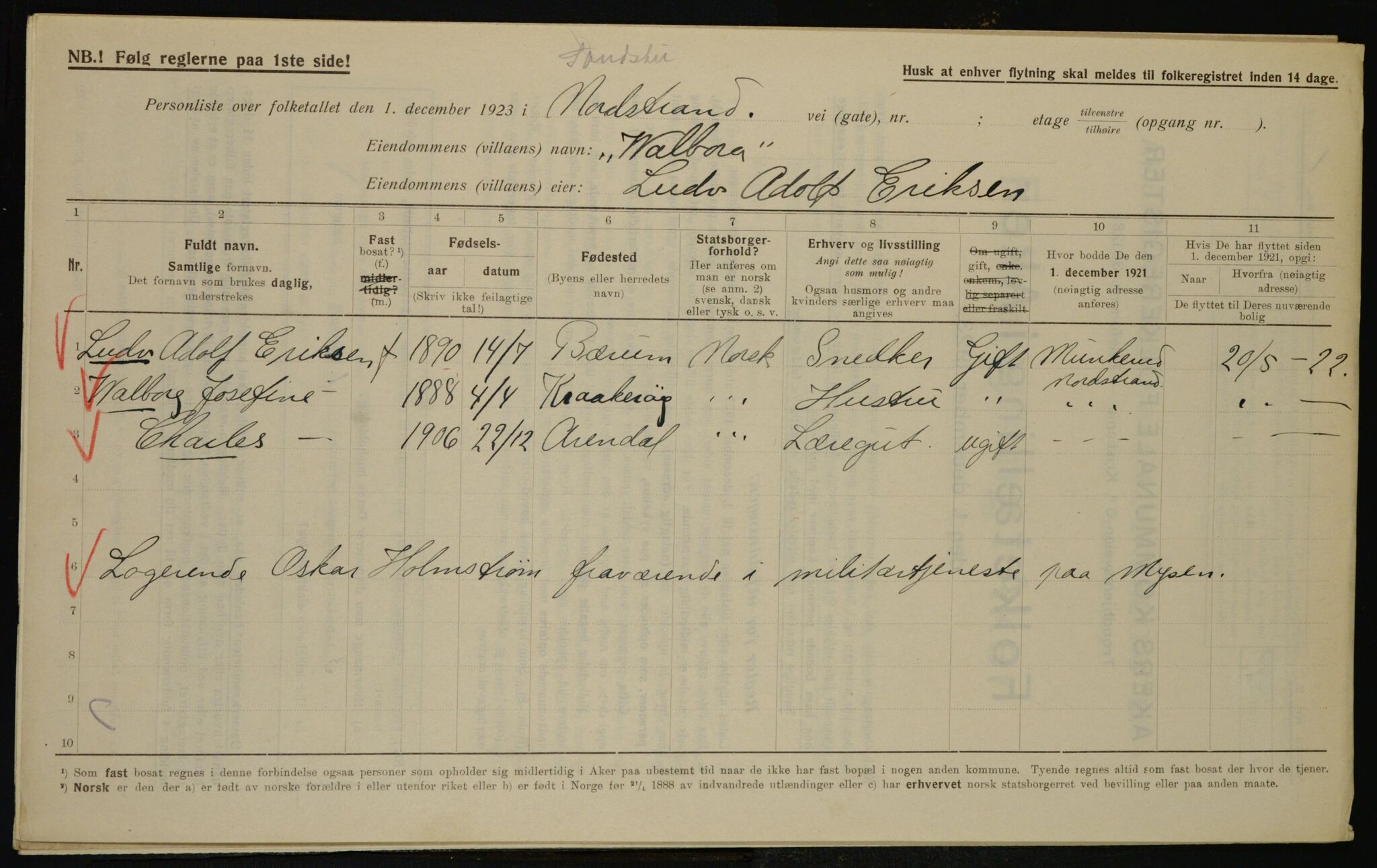 , Municipal Census 1923 for Aker, 1923, p. 45181