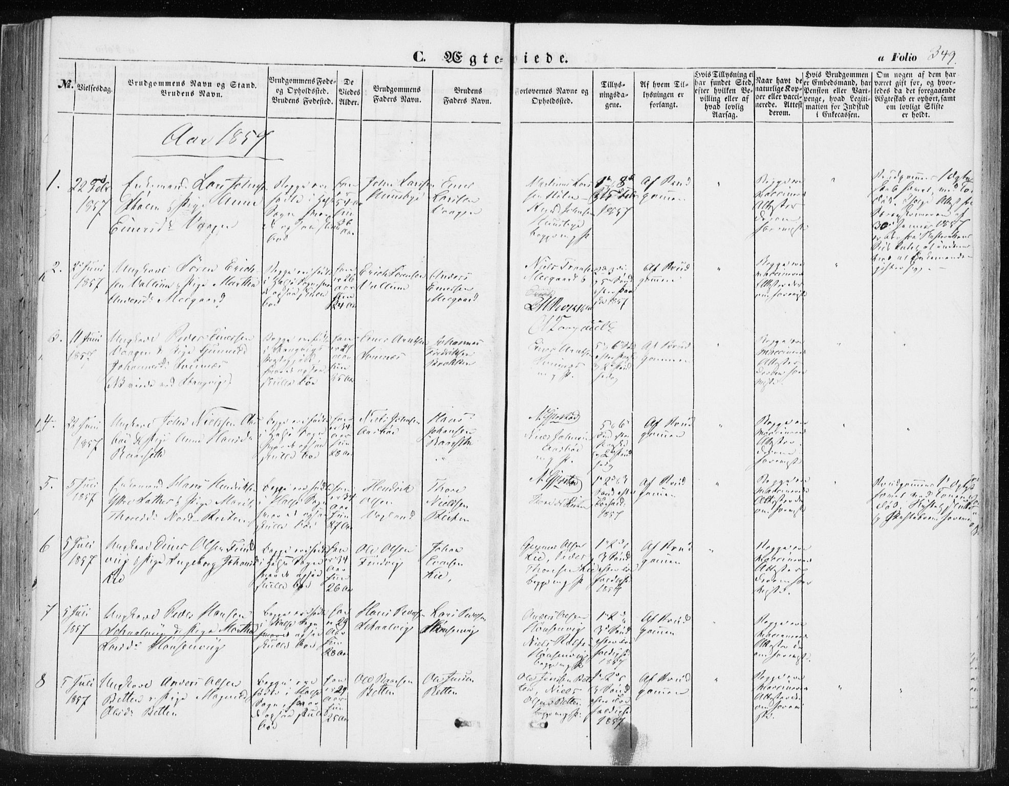 Ministerialprotokoller, klokkerbøker og fødselsregistre - Møre og Romsdal, SAT/A-1454/576/L0883: Parish register (official) no. 576A01, 1849-1865, p. 349