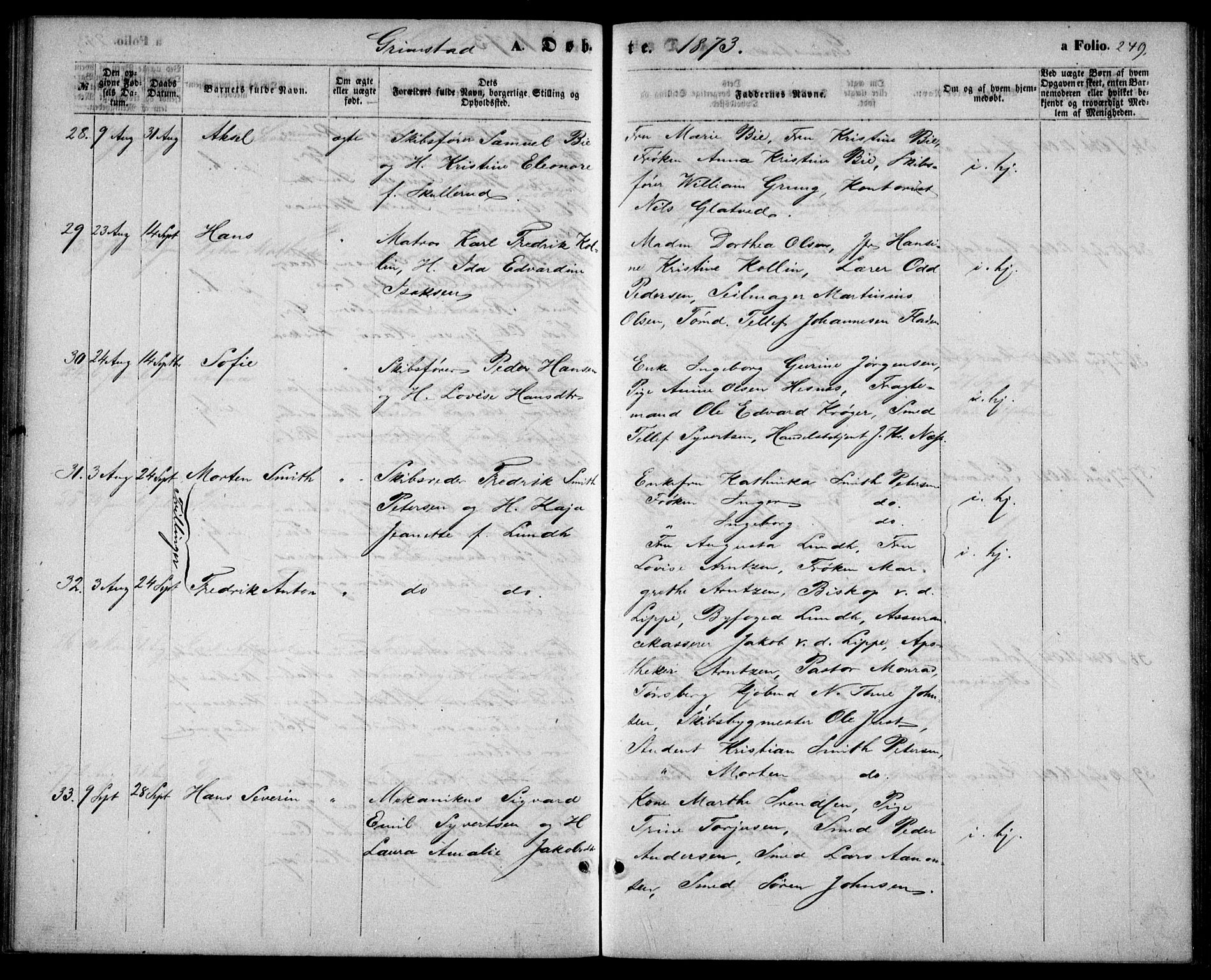 Fjære sokneprestkontor, AV/SAK-1111-0011/F/Fb/L0009: Parish register (copy) no. B 9, 1867-1870, p. 249