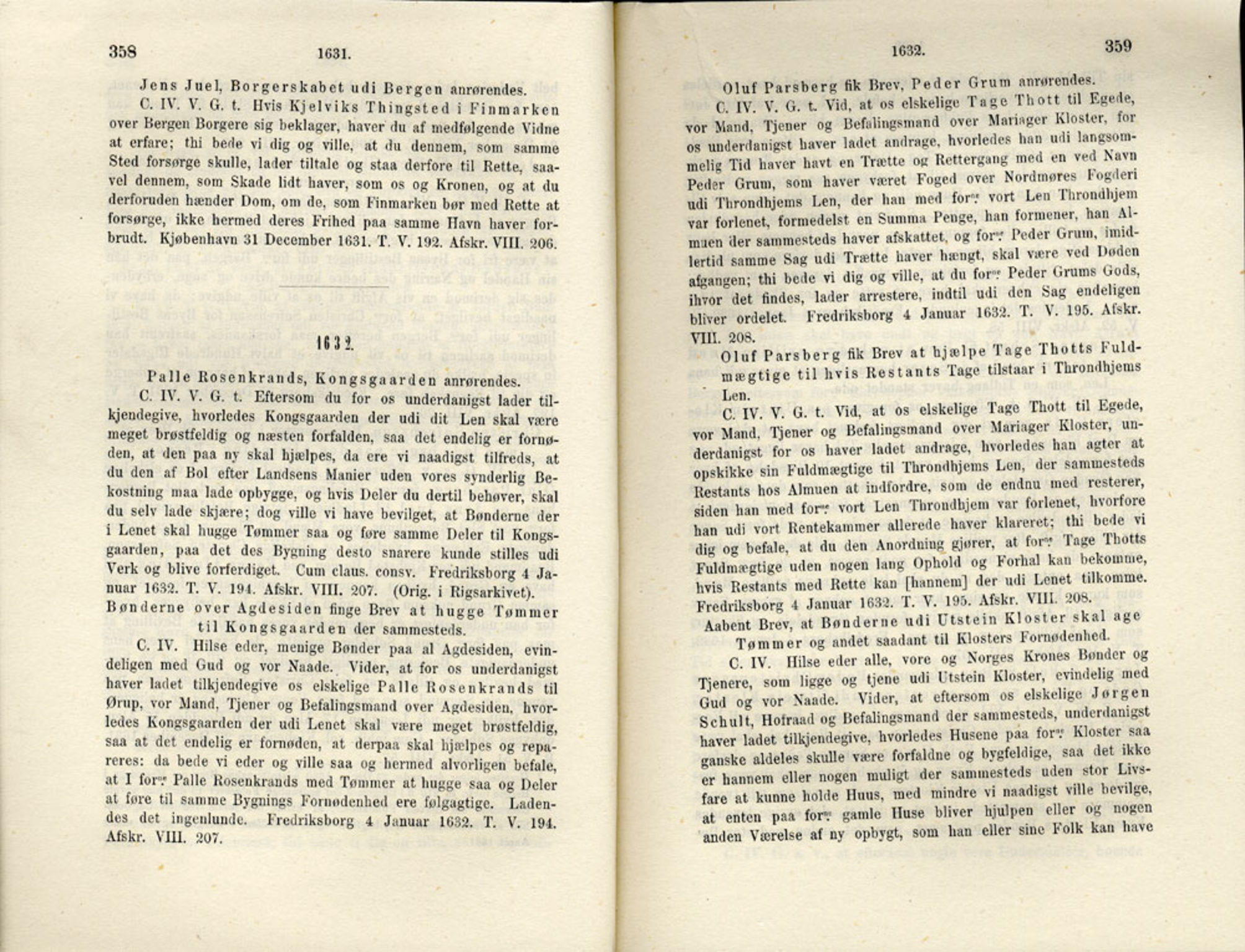 Publikasjoner utgitt av Det Norske Historiske Kildeskriftfond, PUBL/-/-/-: Norske Rigs-Registranter, bind 6, 1628-1634, p. 358-359