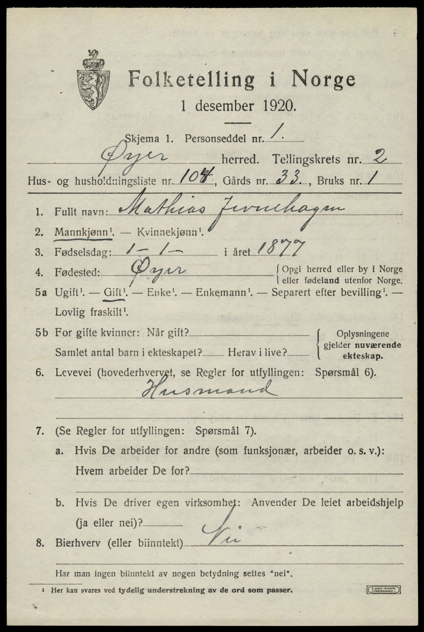 SAH, 1920 census for Øyer, 1920, p. 3271