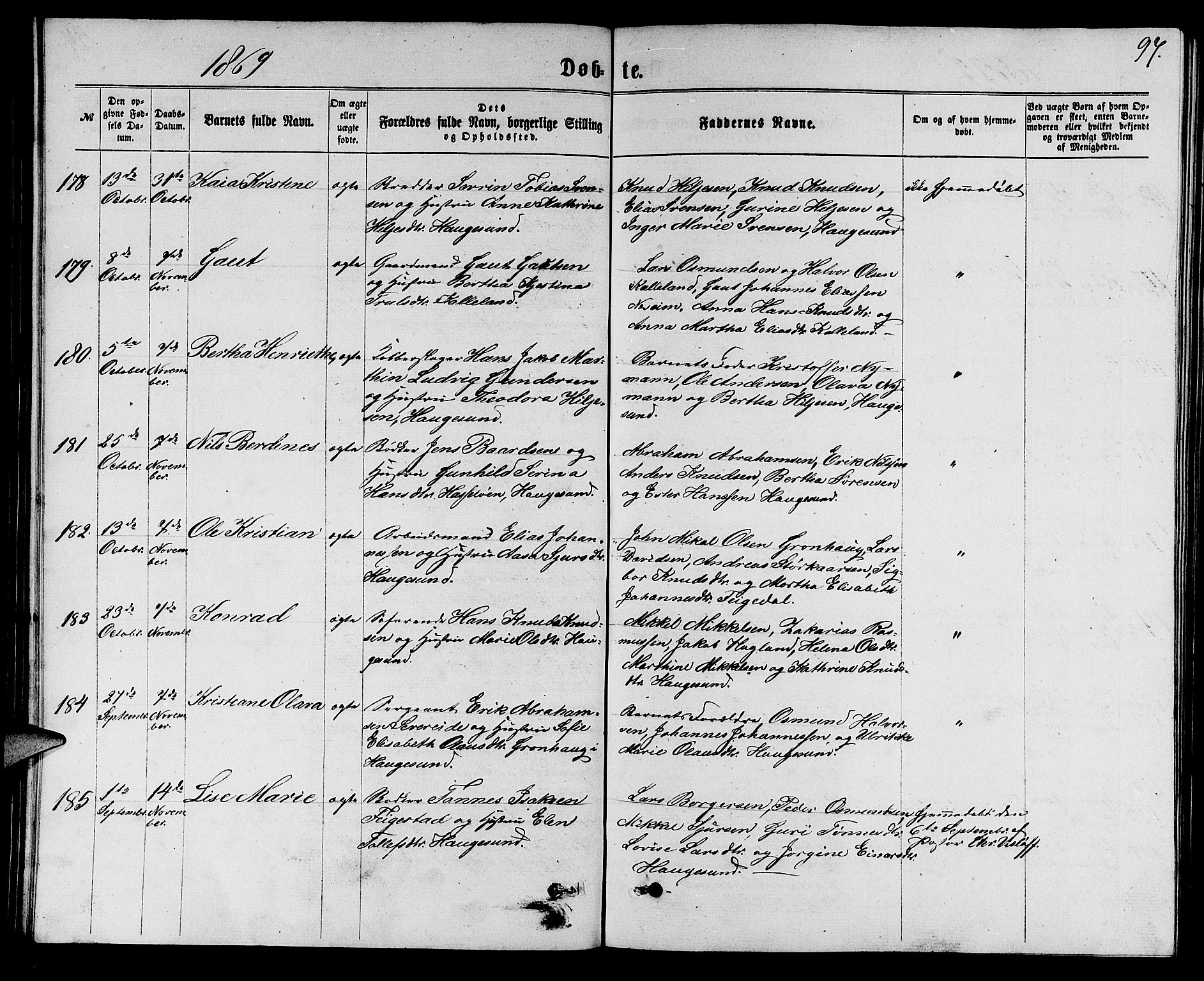 Torvastad sokneprestkontor, AV/SAST-A -101857/H/Ha/Hab/L0007: Parish register (copy) no. B 7, 1866-1873, p. 97