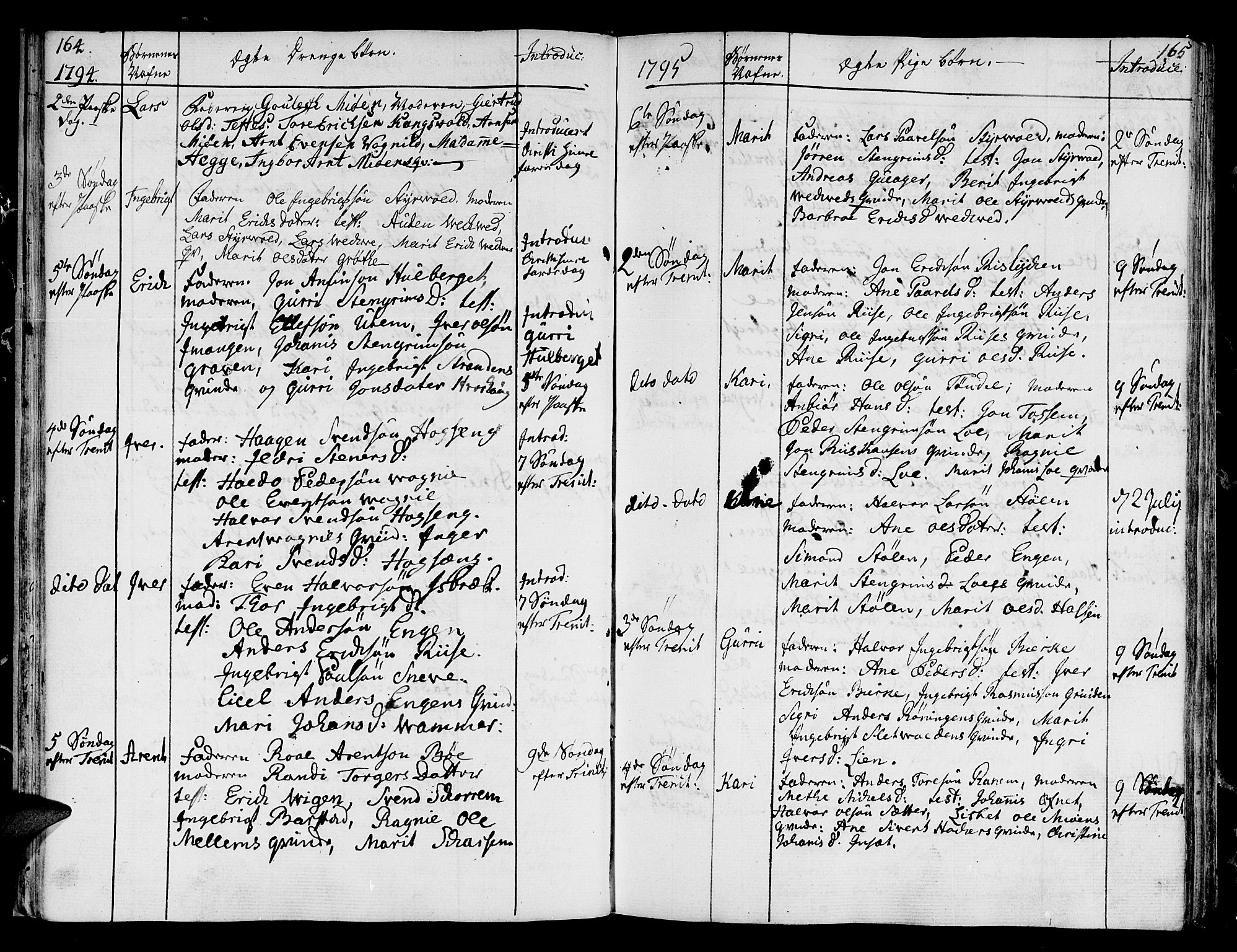 Ministerialprotokoller, klokkerbøker og fødselsregistre - Sør-Trøndelag, SAT/A-1456/678/L0893: Parish register (official) no. 678A03, 1792-1805, p. 164-165