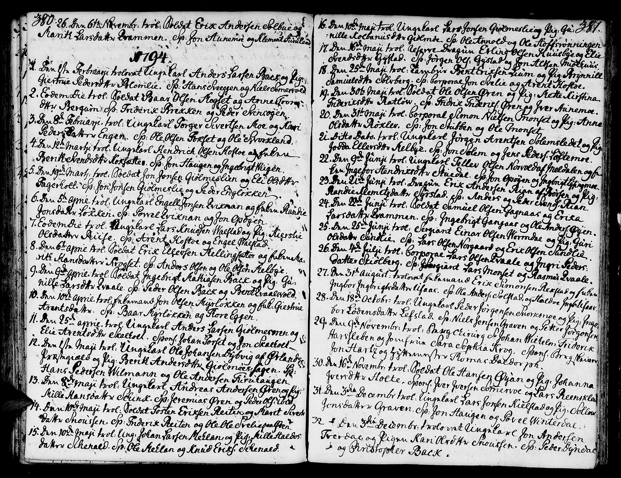 Ministerialprotokoller, klokkerbøker og fødselsregistre - Sør-Trøndelag, SAT/A-1456/668/L0802: Parish register (official) no. 668A02, 1776-1799, p. 380-381