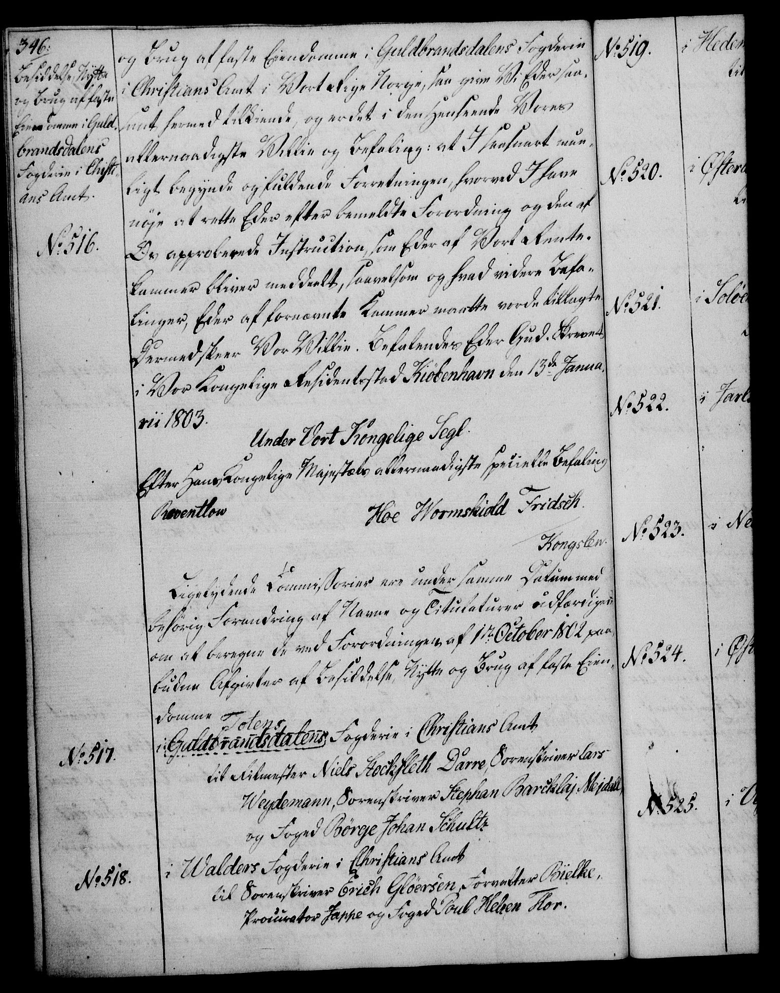 Rentekammeret, Kammerkanselliet, AV/RA-EA-3111/G/Gg/Gga/L0017: Norsk ekspedisjonsprotokoll med register (merket RK 53.17), 1801-1803, p. 346