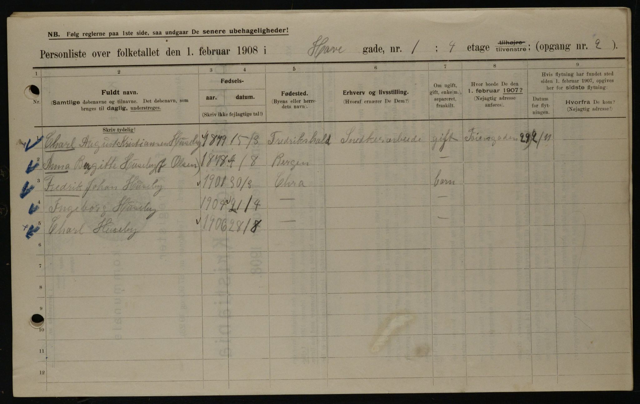 OBA, Municipal Census 1908 for Kristiania, 1908, p. 30117