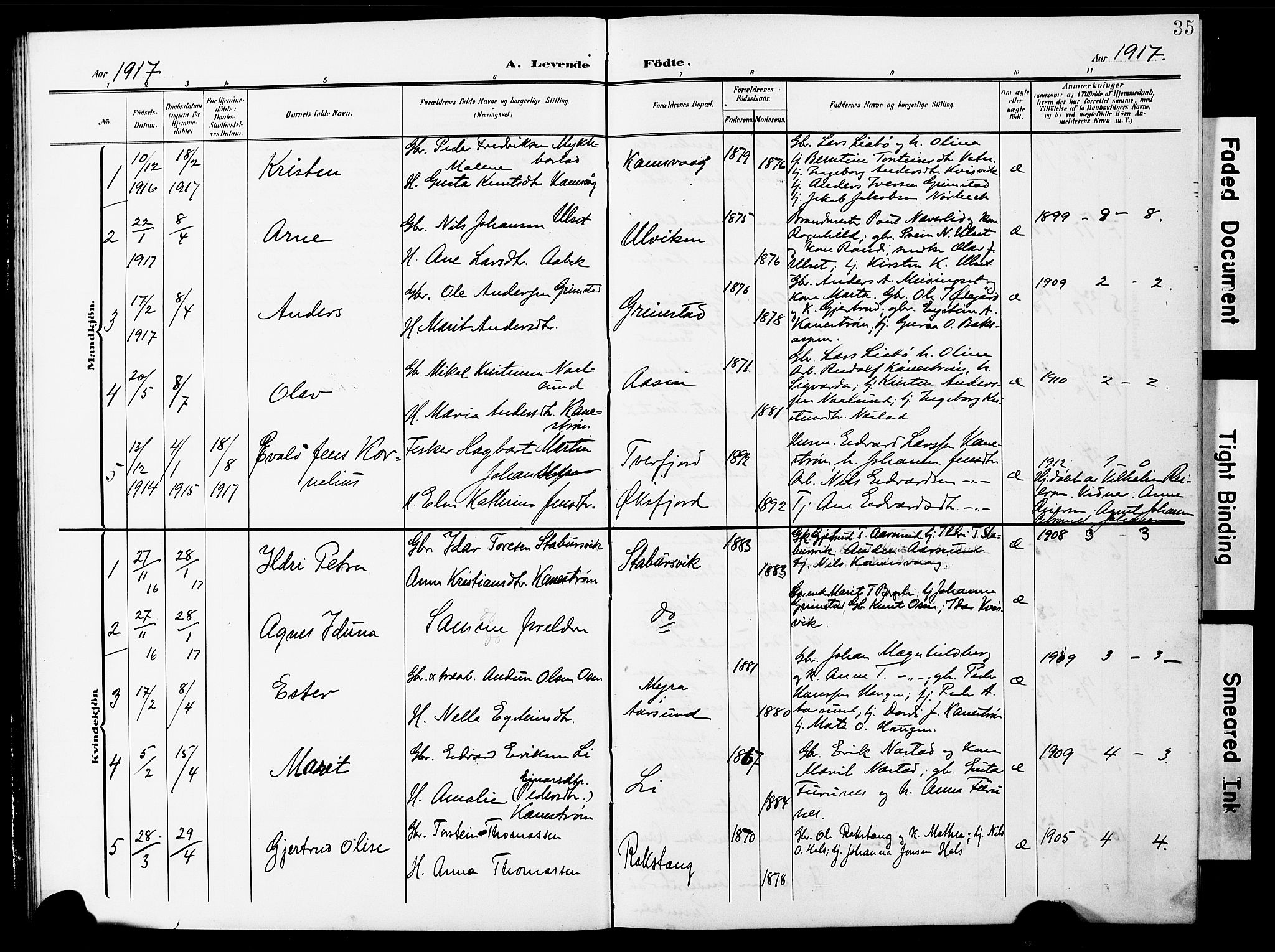 Ministerialprotokoller, klokkerbøker og fødselsregistre - Møre og Romsdal, AV/SAT-A-1454/587/L1001: Parish register (copy) no. 587C01, 1906-1927, p. 35