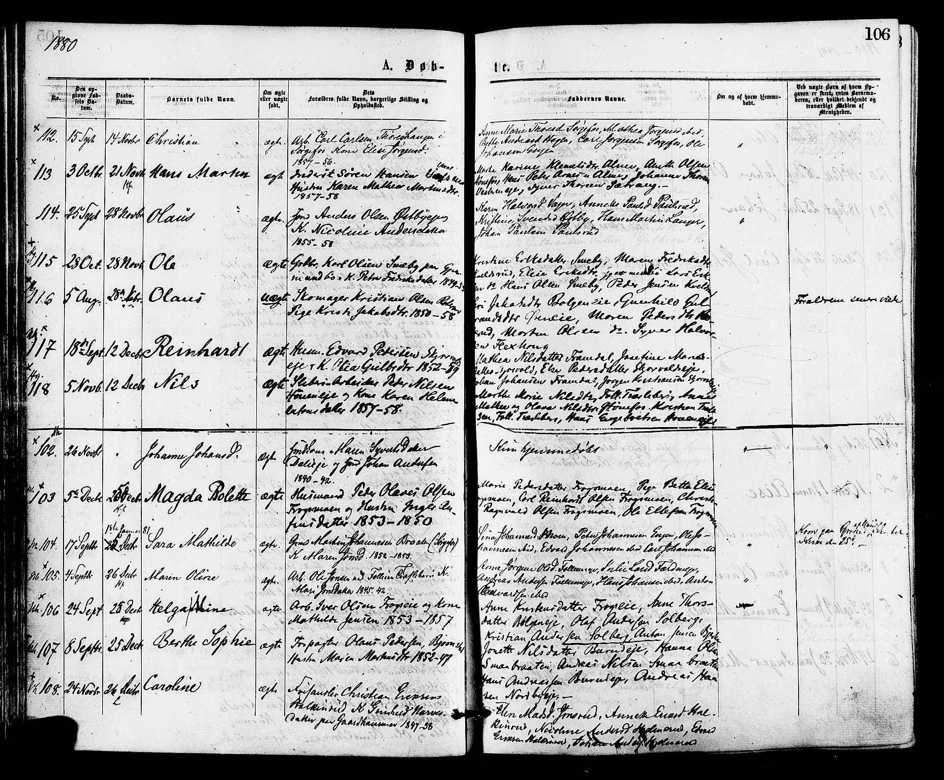 Norderhov kirkebøker, AV/SAKO-A-237/F/Fa/L0015: Parish register (official) no. 15, 1875-1884, p. 106