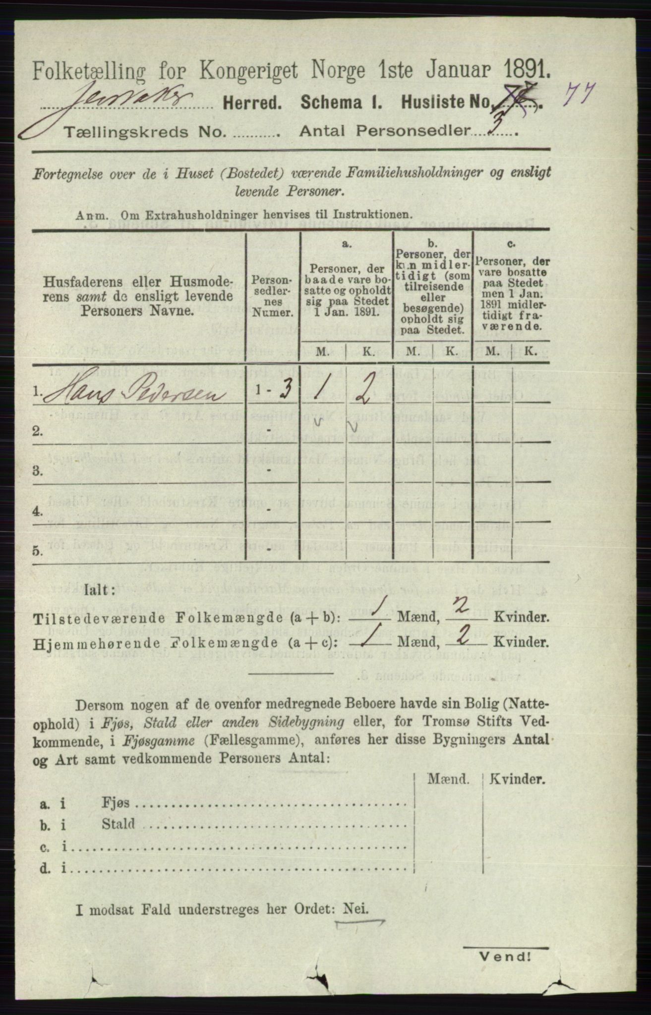 RA, 1891 census for 0532 Jevnaker, 1891, p. 110