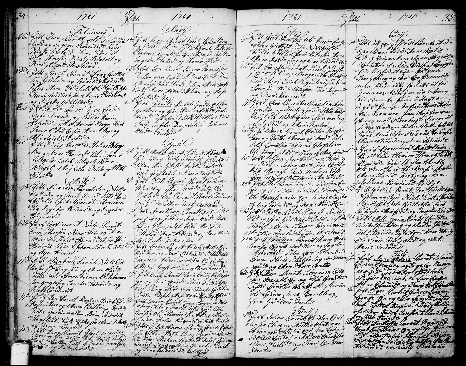 Bamble kirkebøker, SAKO/A-253/F/Fa/L0002: Parish register (official) no. I 2, 1775-1814, p. 34-35