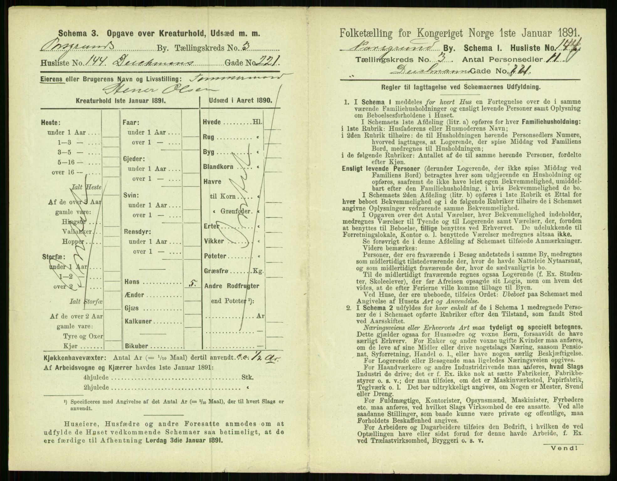 RA, 1891 census for 0805 Porsgrunn, 1891, p. 771