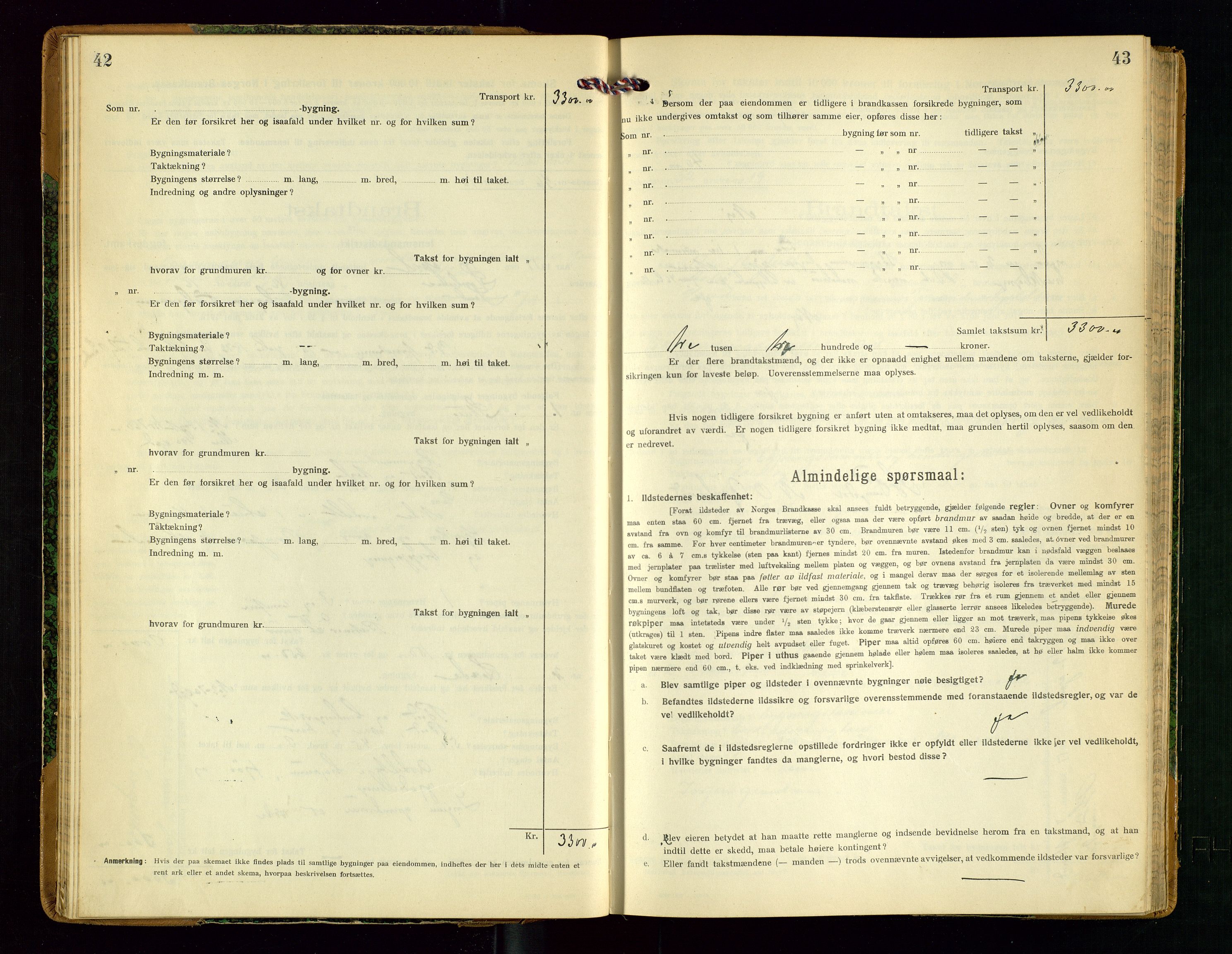 Sauda lensmannskontor, AV/SAST-A-100177/Gob/L0002: Branntakstprotokoll - skjematakst, 1916-1928, p. 42-43