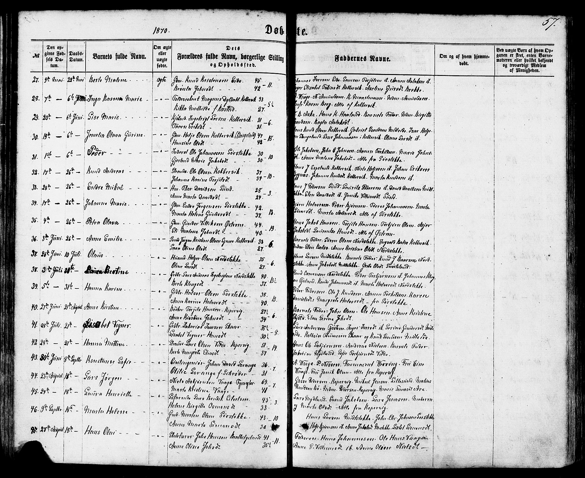 Avaldsnes sokneprestkontor, AV/SAST-A -101851/H/Ha/Haa/L0011: Parish register (official) no. A 11, 1861-1880, p. 57