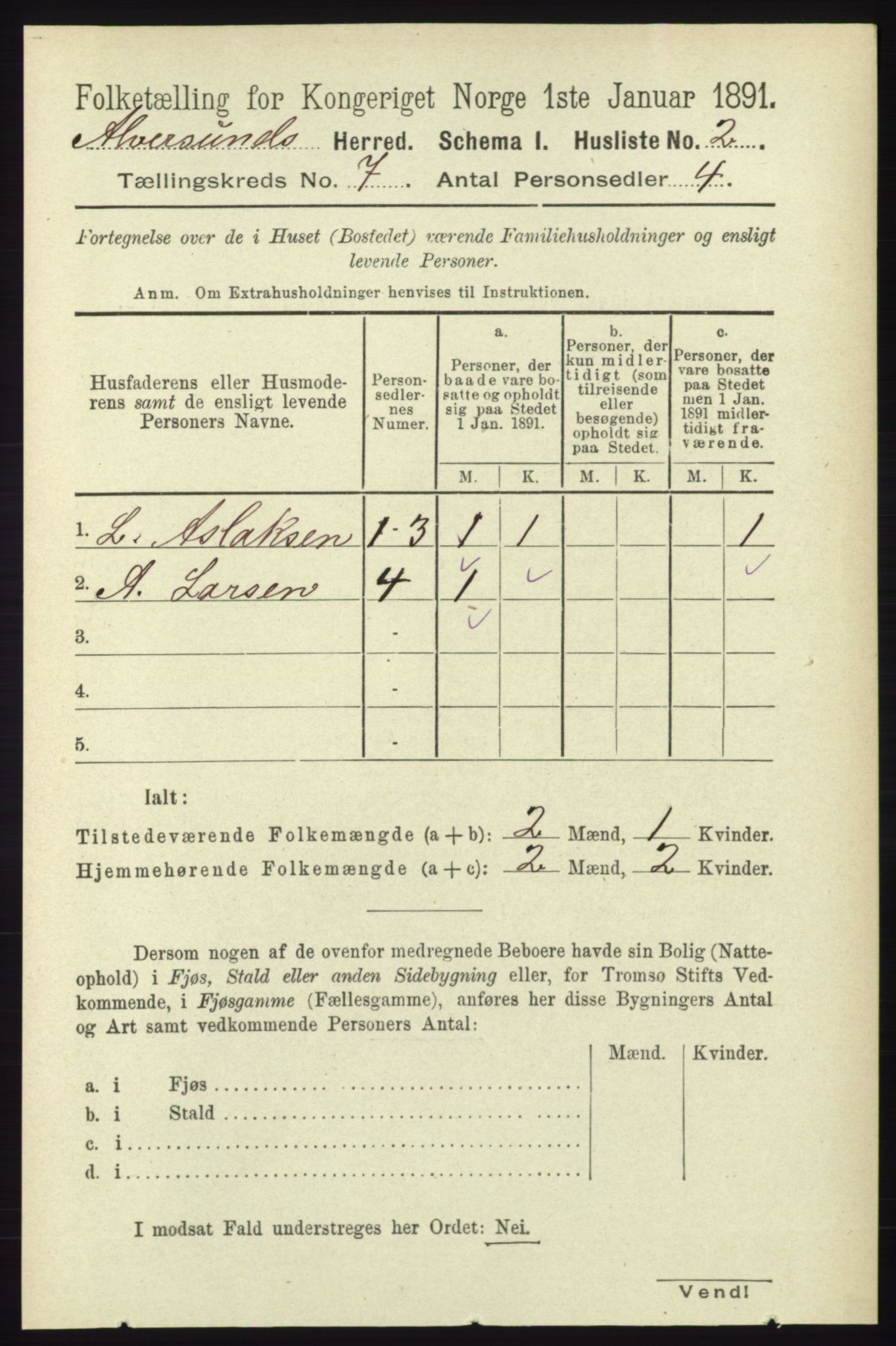 RA, 1891 census for 1257 Alversund, 1891, p. 2365