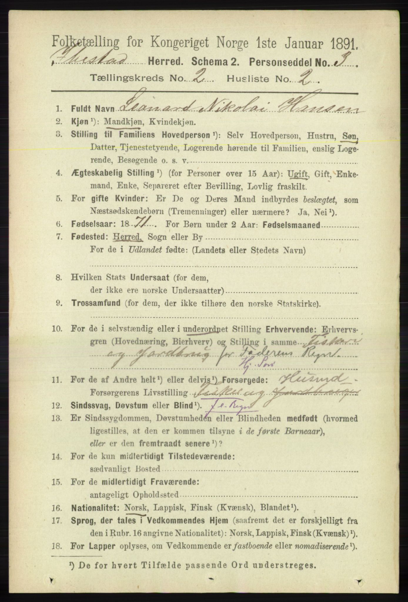 RA, 1891 census for 1917 Ibestad, 1891, p. 826