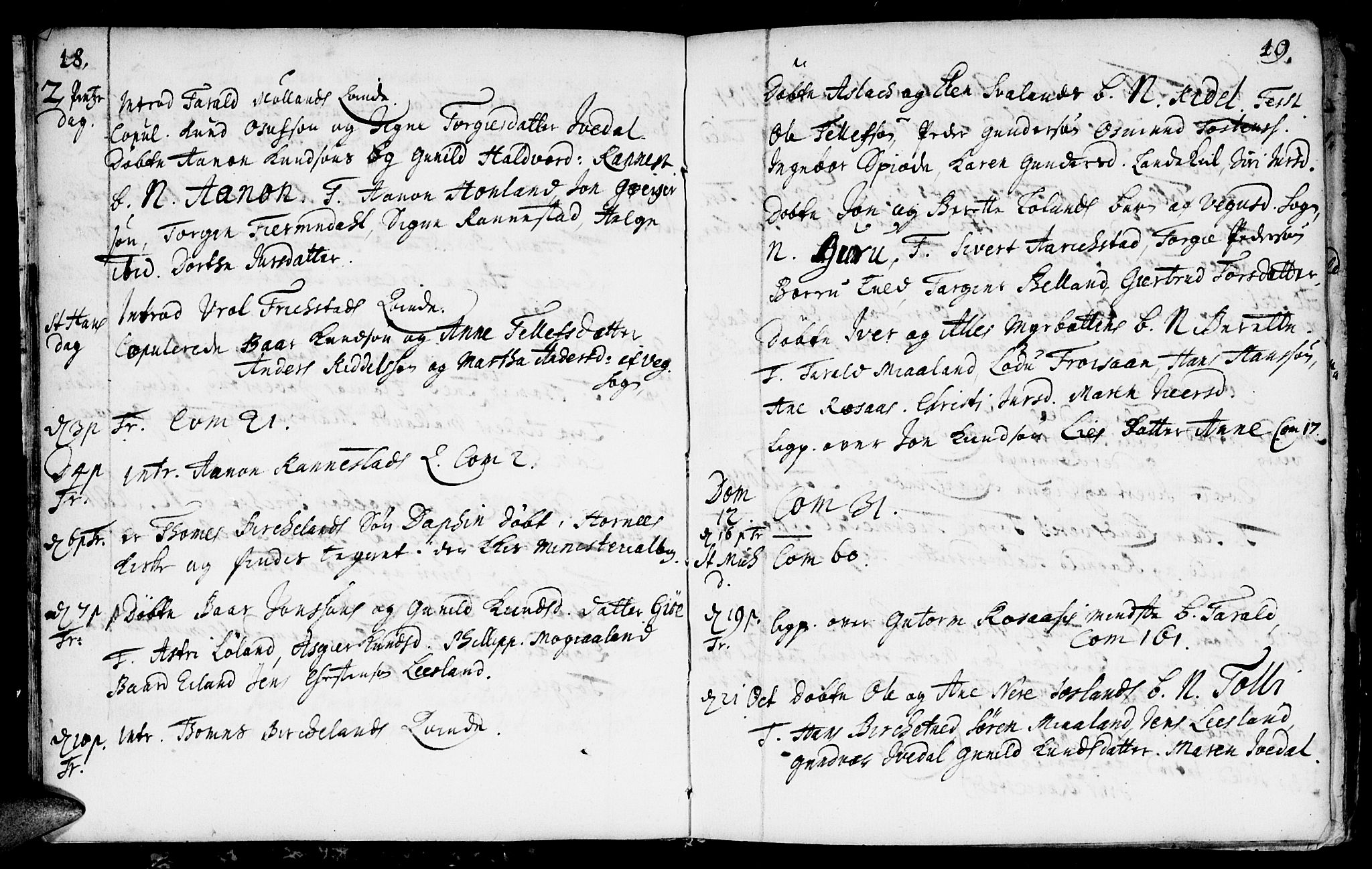 Evje sokneprestkontor, AV/SAK-1111-0008/F/Fa/Fac/L0001: Parish register (official) no. A 1, 1705-1764, p. 18-19