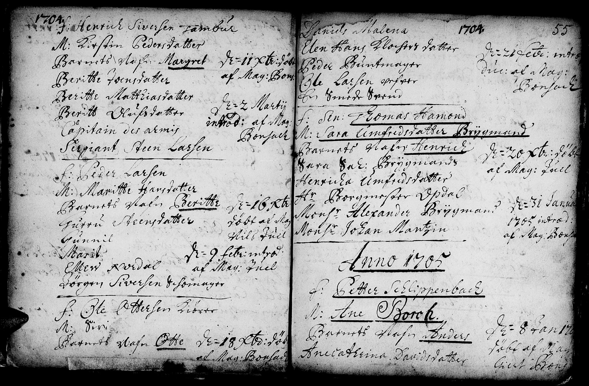 Ministerialprotokoller, klokkerbøker og fødselsregistre - Sør-Trøndelag, SAT/A-1456/601/L0034: Parish register (official) no. 601A02, 1702-1714, p. 55